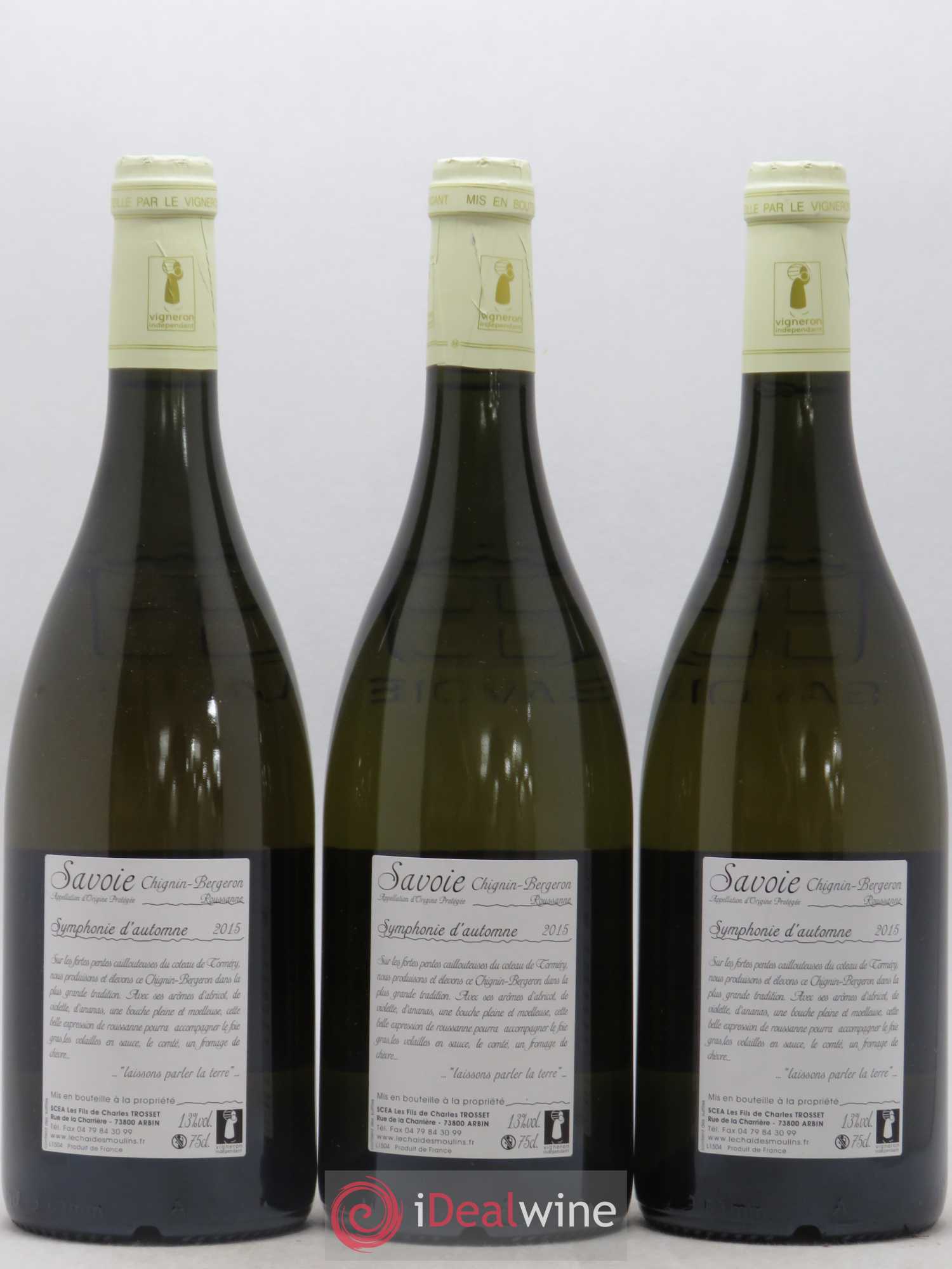 Vin de Savoie Chignin-Bergeron Symphonie d'Automne Les Fils de Charles Trosset 2015 - Lot de 3 bouteilles - 1