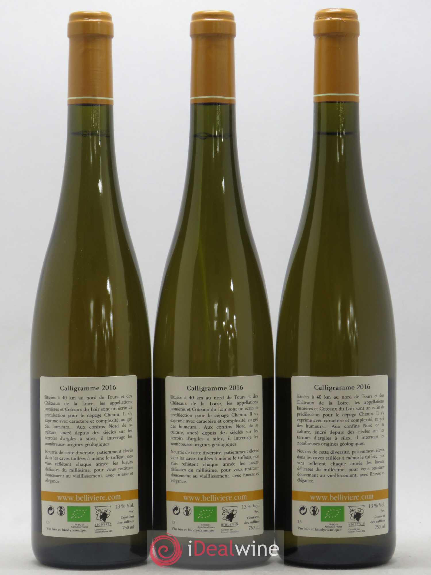 Jasnières Calligramme Domaine de Bellivière 2016 - Lot de 3 bouteilles - 1