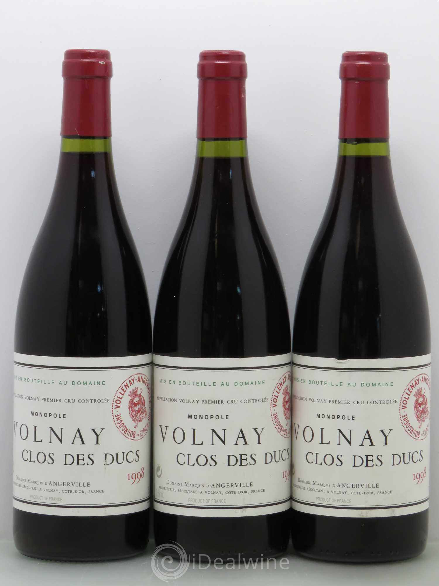 Volnay 1er Cru Clos des Ducs Marquis d'Angerville (Domaine) 1998 - Lot de 3 bouteilles - 0