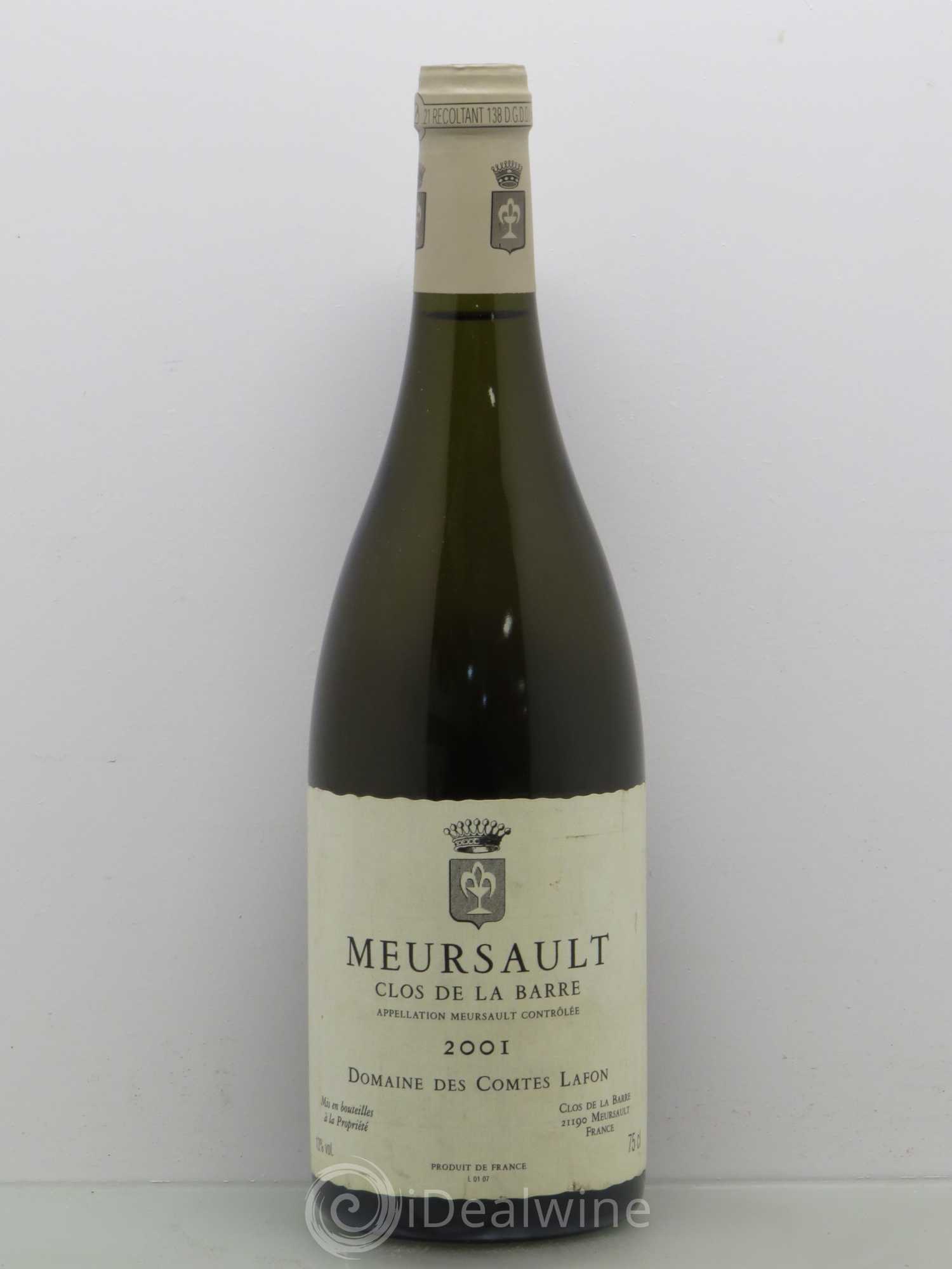 Meursault Clos de la Barre Comtes Lafon (Domaine des) 2001 - Lot de 1 bouteille - 0