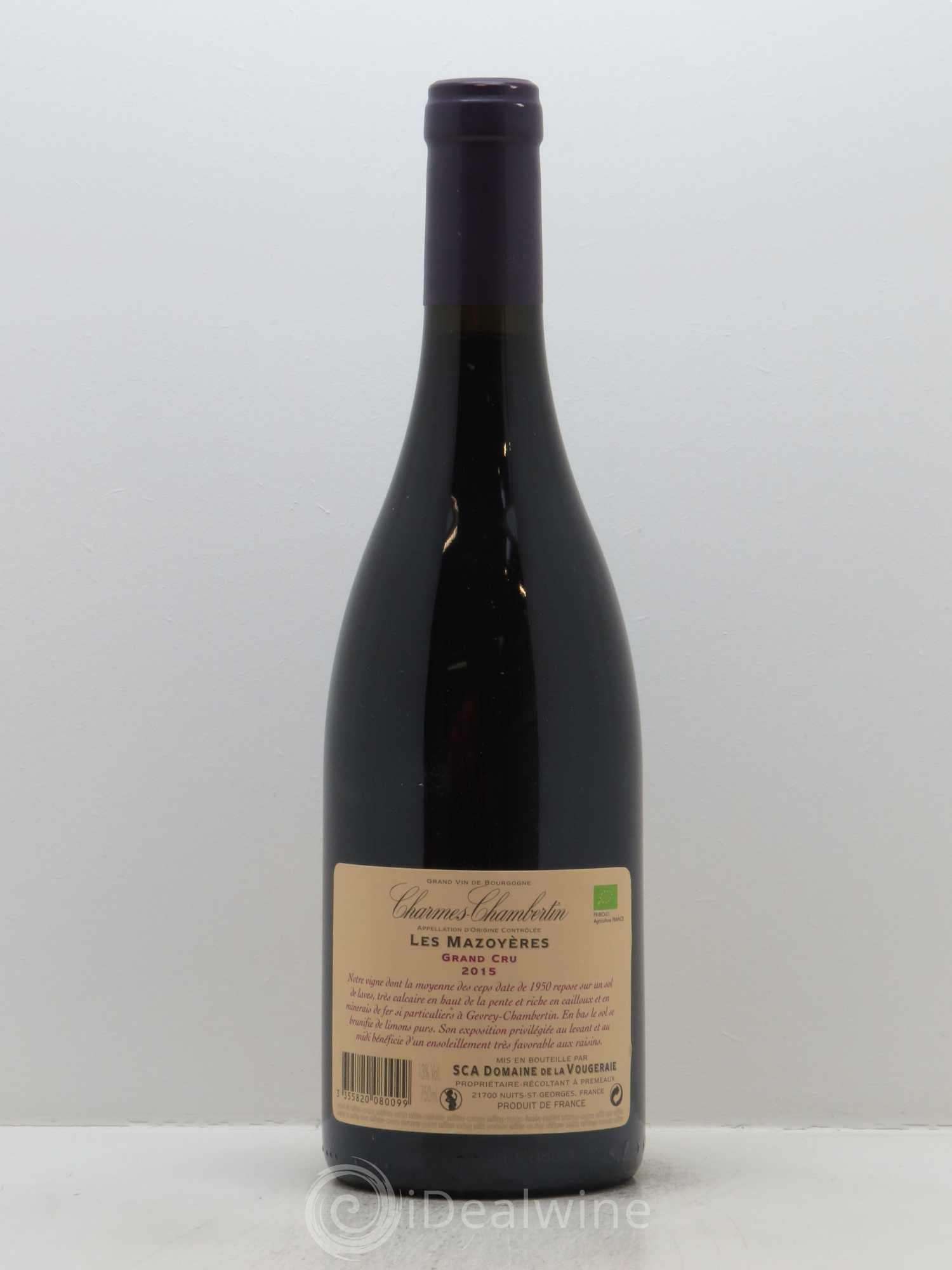 Charmes-Chambertin Grand Cru Les Mazoyères La Vougeraie 2015 - Lot de 1 bouteille - 1