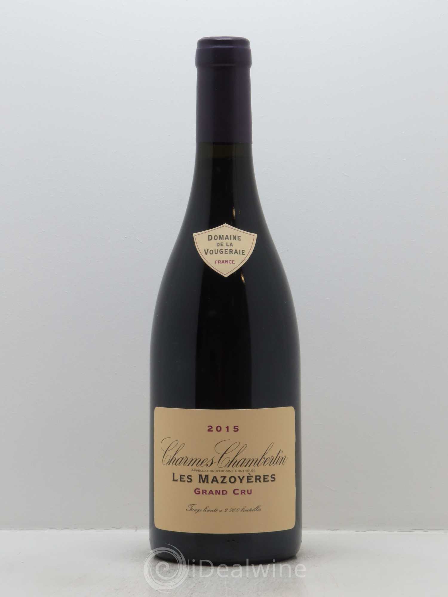 Charmes-Chambertin Grand Cru Les Mazoyères La Vougeraie 2015 - Lot de 1 bouteille - 0