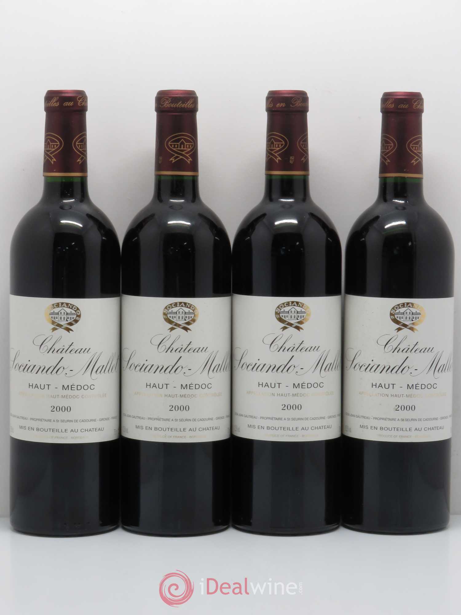 Château Sociando Mallet 2000 - Lot de 4 bouteilles - 0