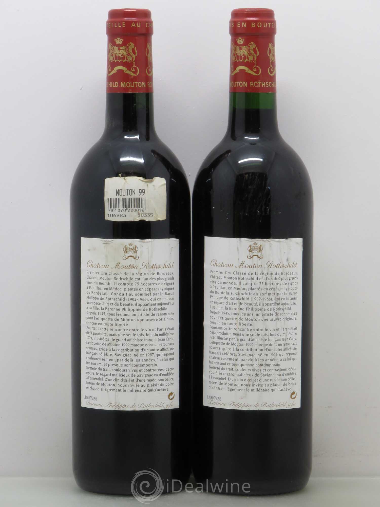 Château Mouton Rothschild 1er Grand Cru Classé 1999 - Lot de 2 bouteilles - 1