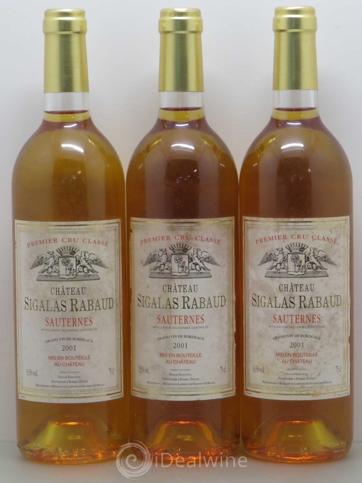 Château Sigalas Rabaud 1er Grand Cru Classé 2001 - Lotto di 3 bottiglie - 0
