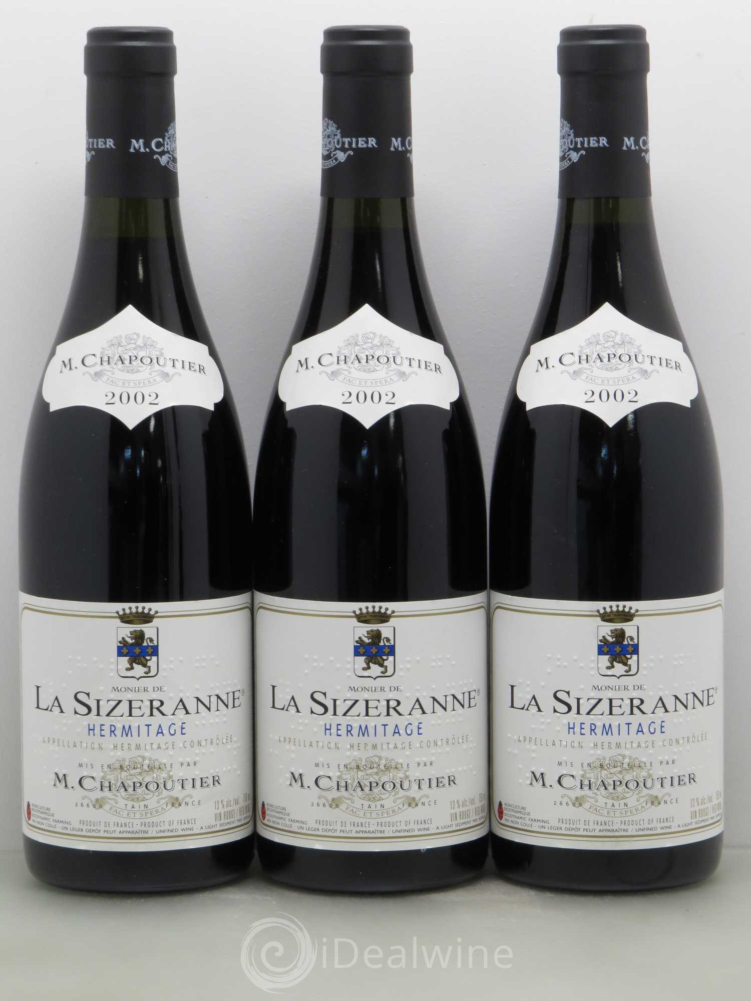 Hermitage Monier de La Sizeranne Chapoutier 2002 - Lot de 3 bouteilles - 0