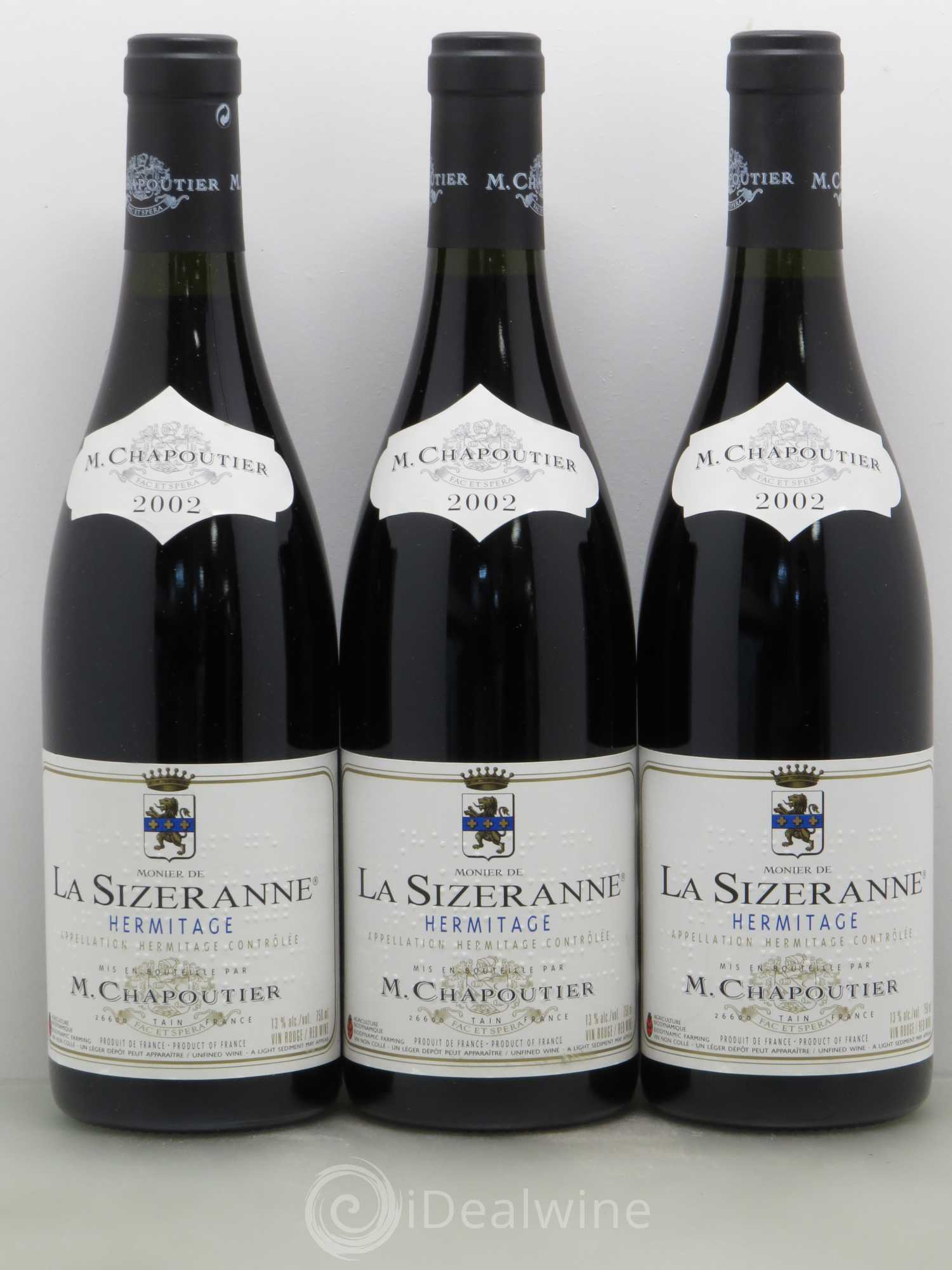 Hermitage Monier de La Sizeranne Chapoutier 2002 - Lot de 3 bouteilles - 0
