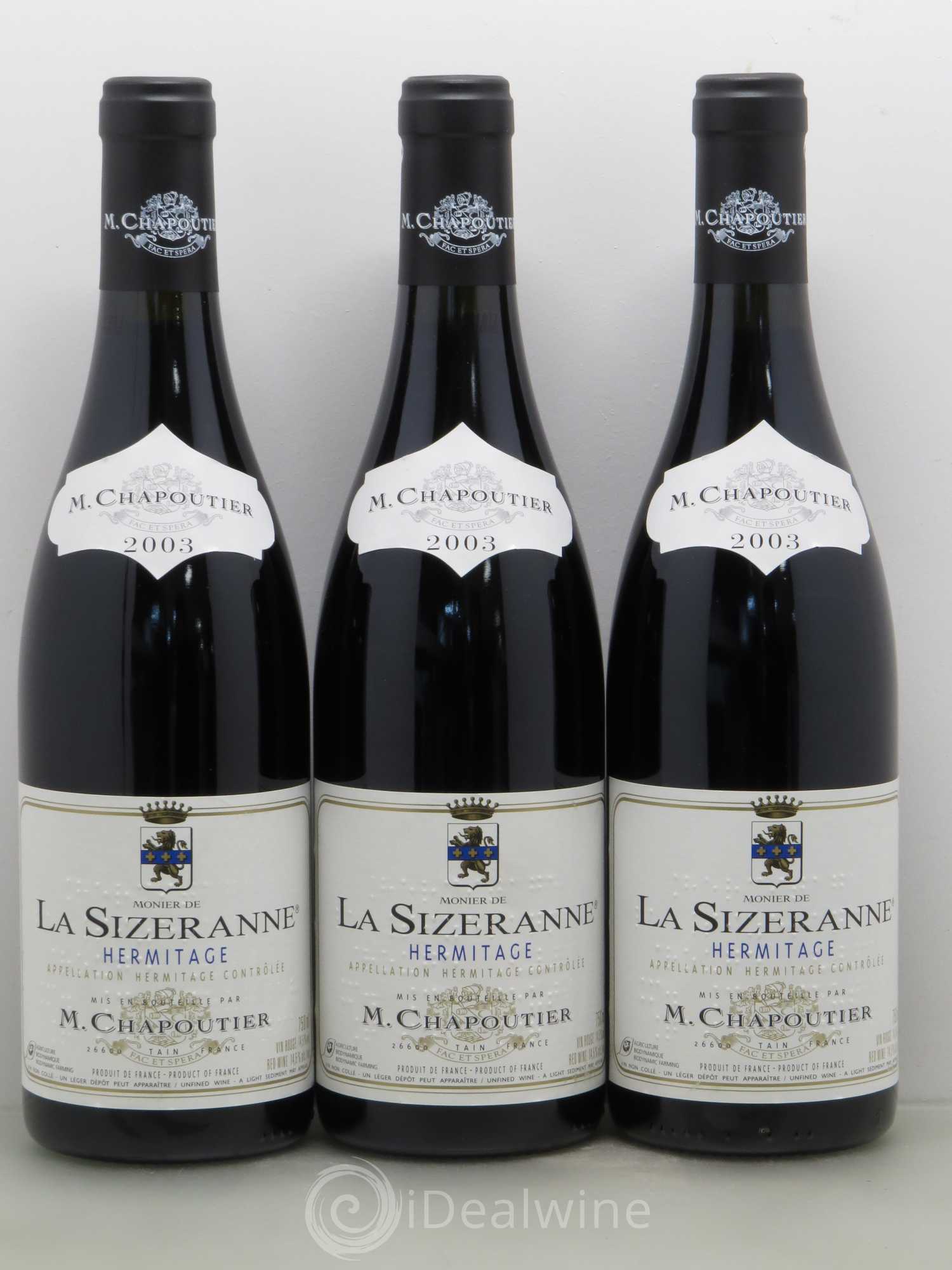 Hermitage Monier de La Sizeranne Chapoutier 2003 - Lot de 3 bouteilles - 0