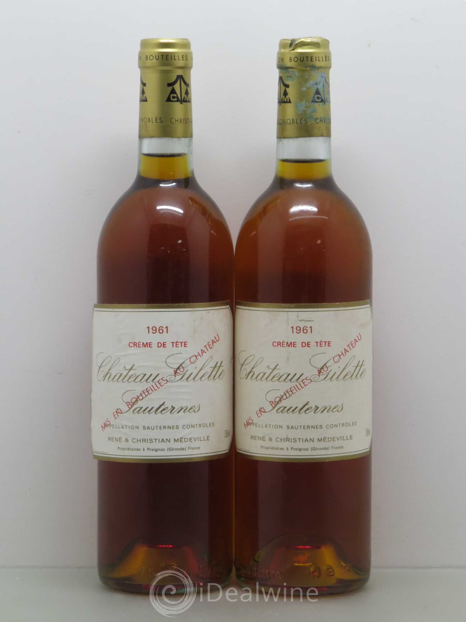 Château Gilette - Crème de Tête 1961 - Lotto di 2 bottiglie - 0