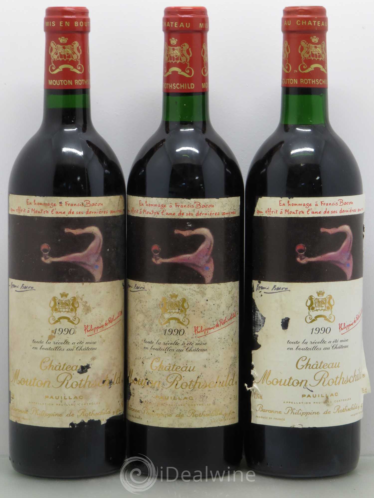 Château Mouton Rothschild 1er Grand Cru Classé 1990 - Lot de 3 bouteilles - 0