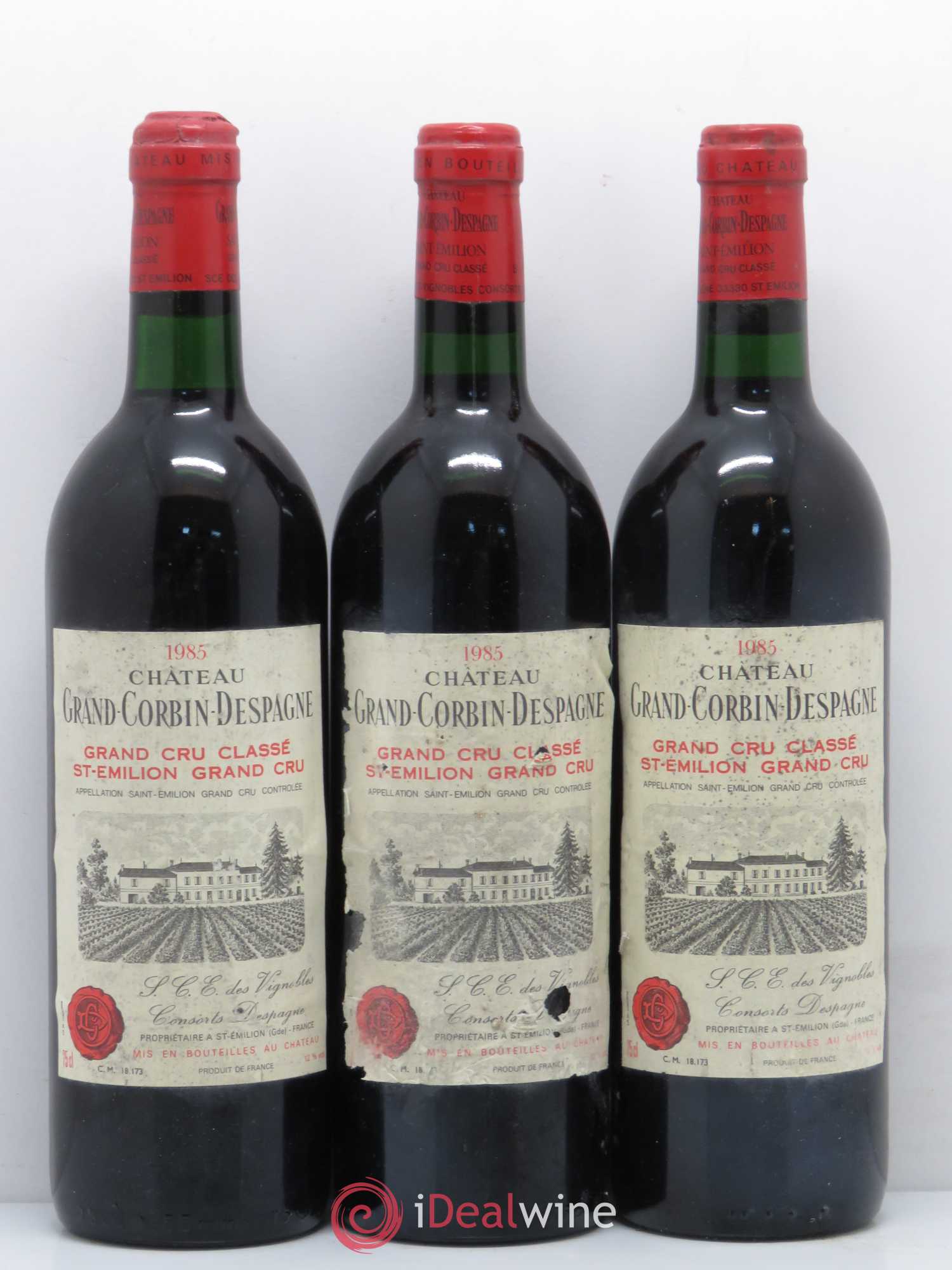Château Grand Corbin Despagne Grand Cru Classé 1985 - Lot de 3 bouteilles - 0