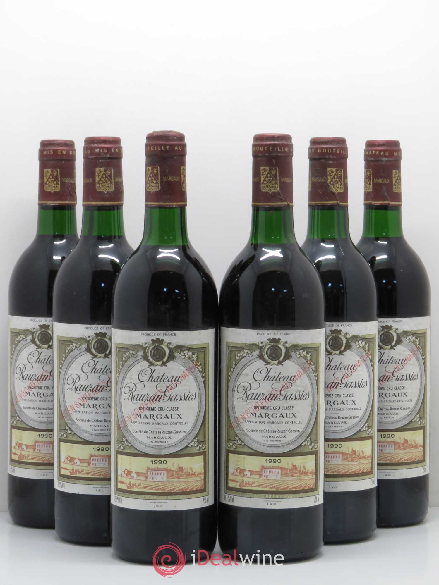 Château Rauzan-Gassies 2ème Grand Cru Classé 1990 - Lot de 6 bouteilles - 0