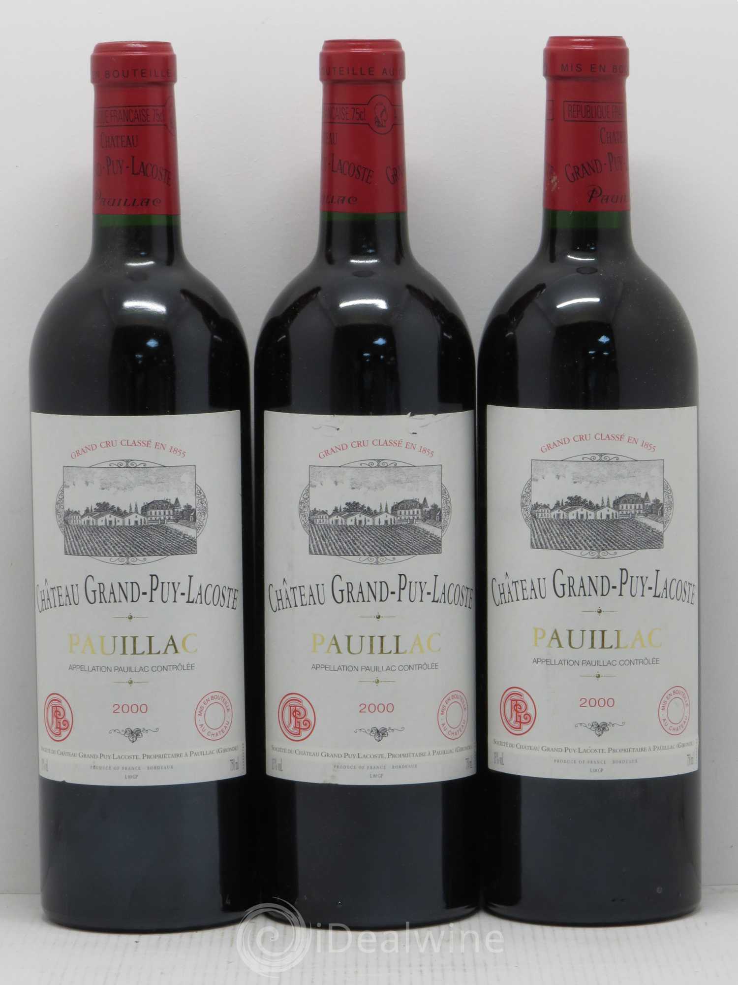 Château Grand Puy Lacoste 5ème Grand Cru Classé 2000 - Lot de 3 bouteilles - 0