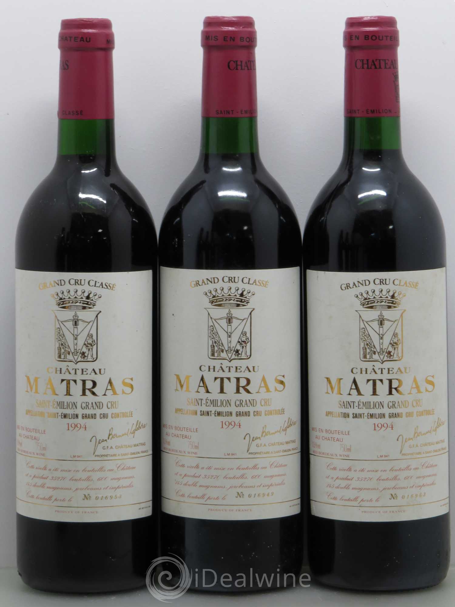 Saint-Émilion Château Matras 1994 - Lot de 6 bouteilles - 1