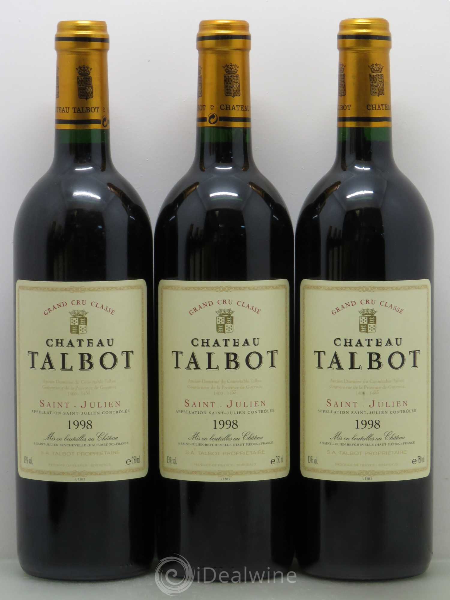 Château Talbot 4ème Grand Cru Classé 1998 - Lot de 6 bouteilles - 1