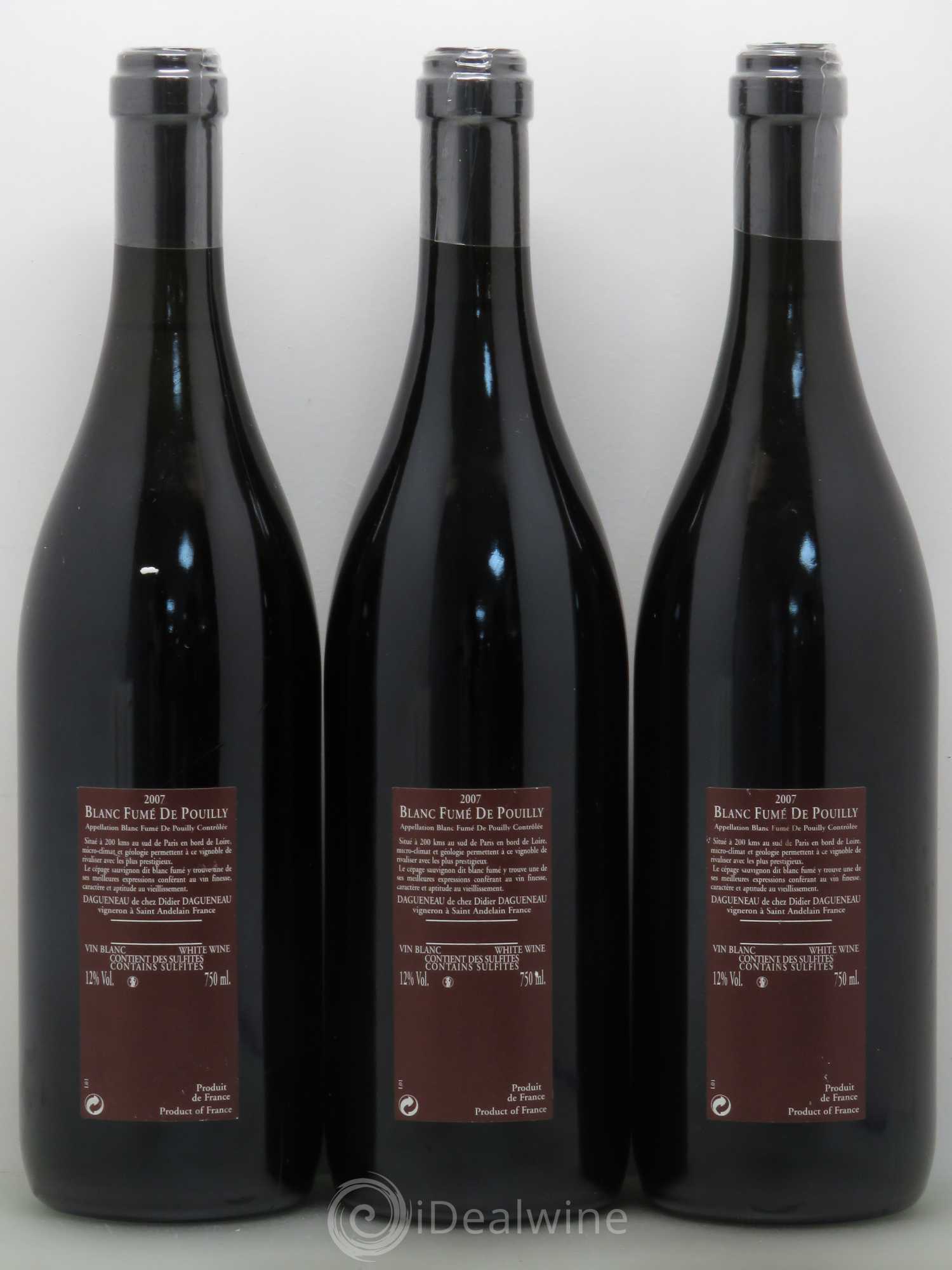 Vin de France (anciennement Pouilly-Fumé) Pur Sang Dagueneau (Domaine Didier - Louis-Benjamin) 2007 - Lot de 3 bouteilles - 1