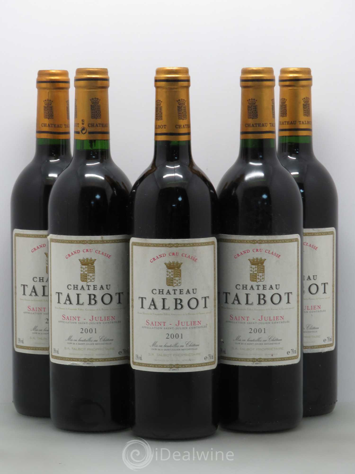 Château Talbot 4ème Grand Cru Classé 2001 - Lot de 5 bouteilles - 0