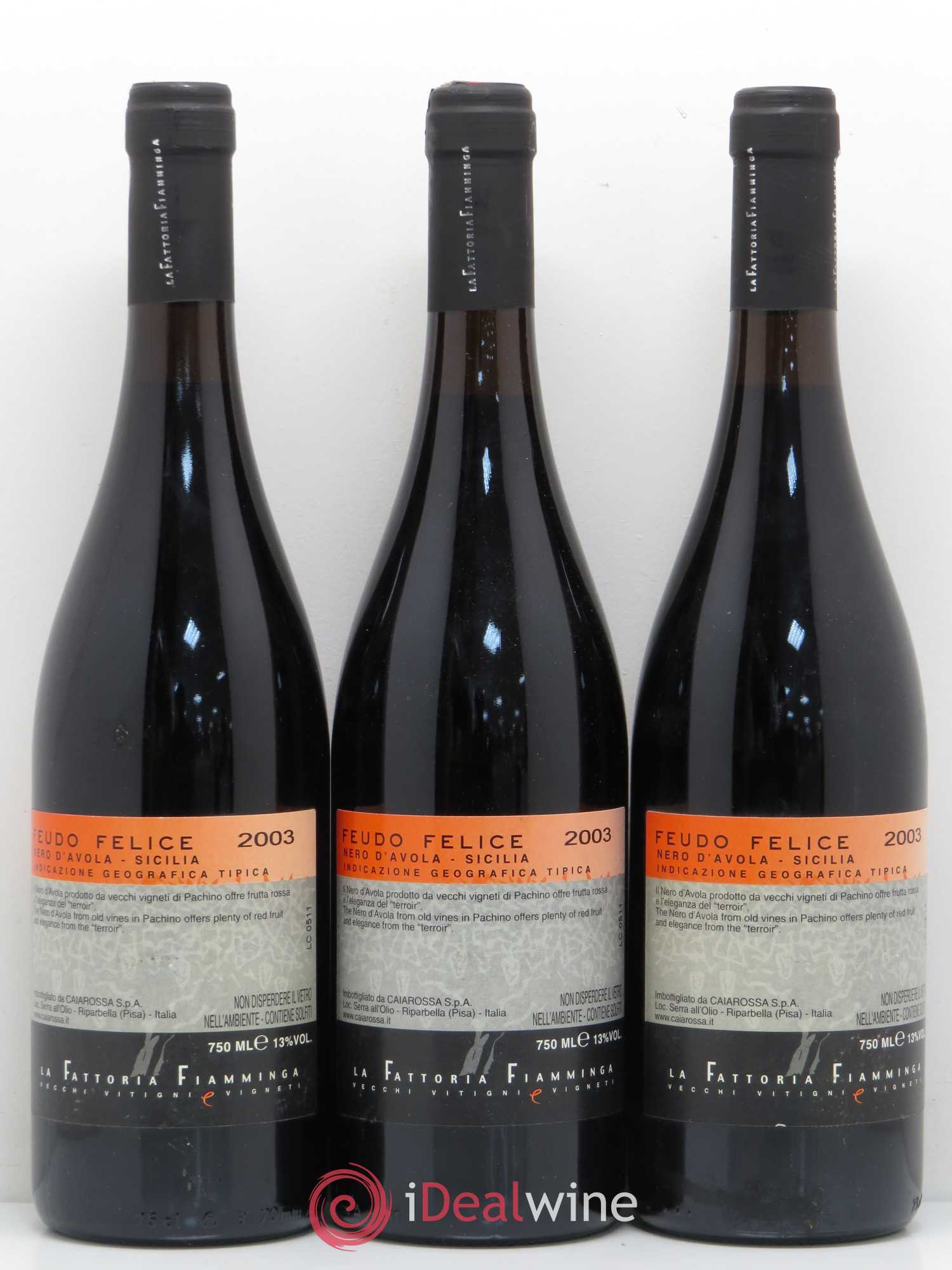 IGT Sicile Feudo Felice Nero d'Avola Fattoria Fiamminga 2003 - Posten von 3 Flaschen - 1