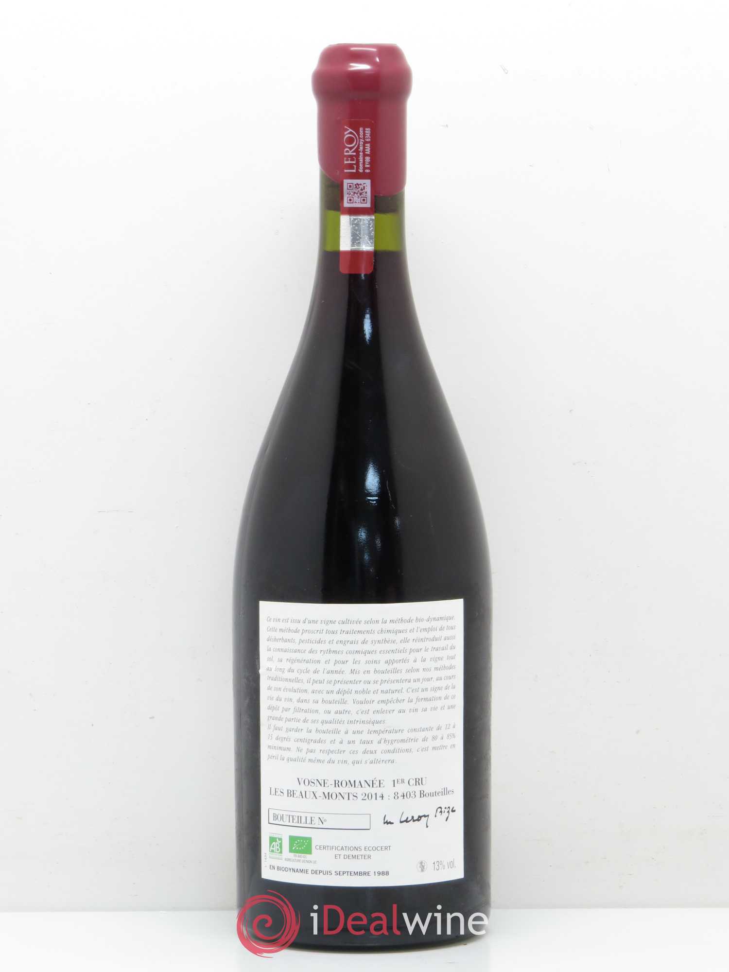 Vosne-Romanée 1er Cru Les Beaux-Monts Leroy (Domaine) 2014 - Lot de 1 bouteille - 1