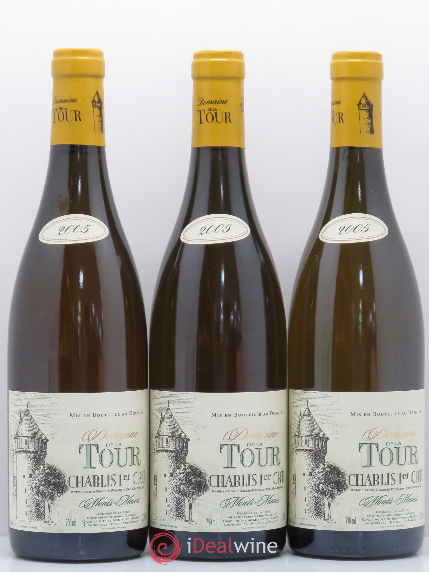 Chablis 1er Cru Monts Mains Domaine de La Tour (sans prix de réserve) 2005 - Posten von 3 Flaschen - 0