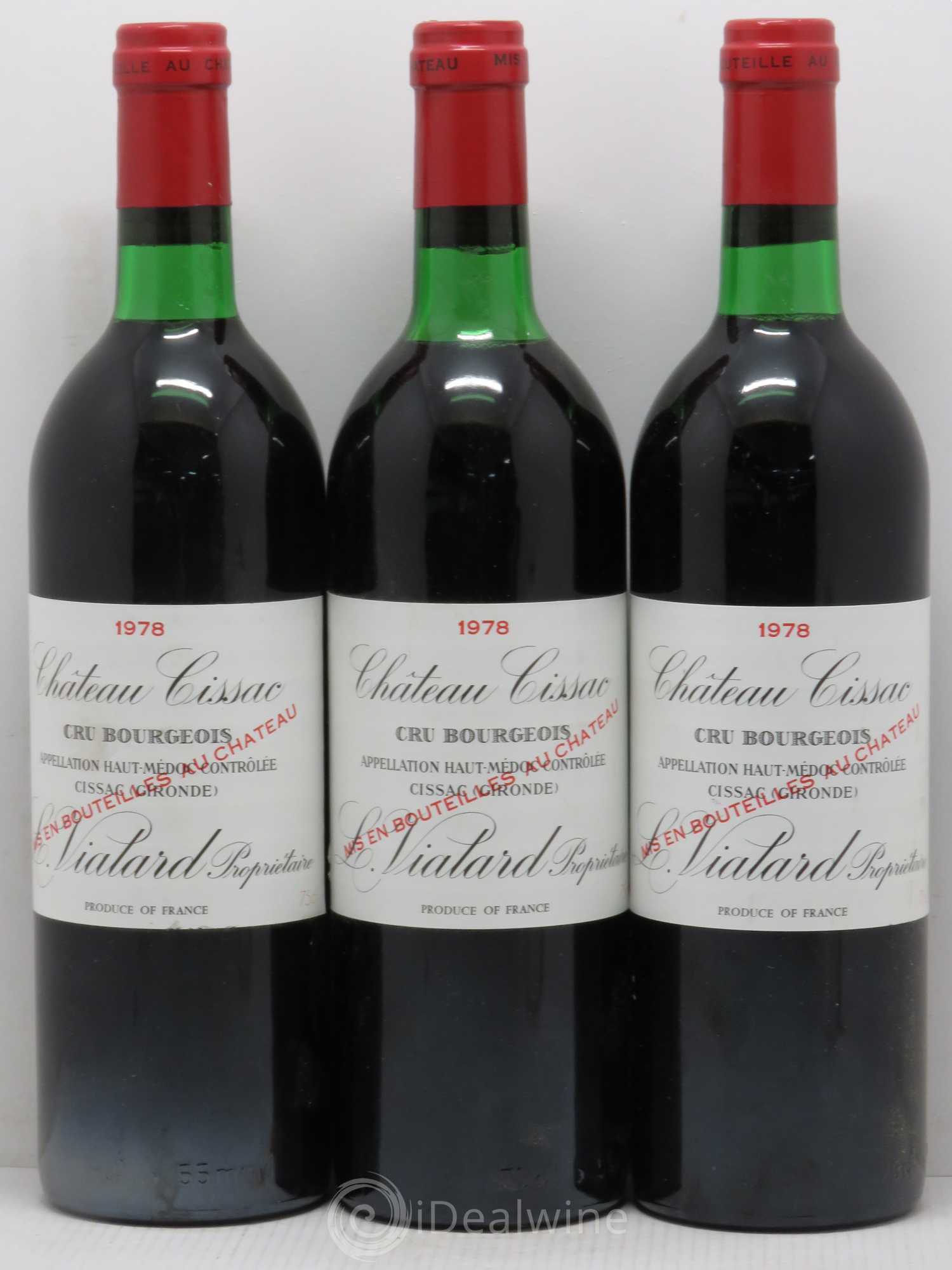 Château Cissac Cru Bourgeois 1978 - Lot de 3 bouteilles - 0