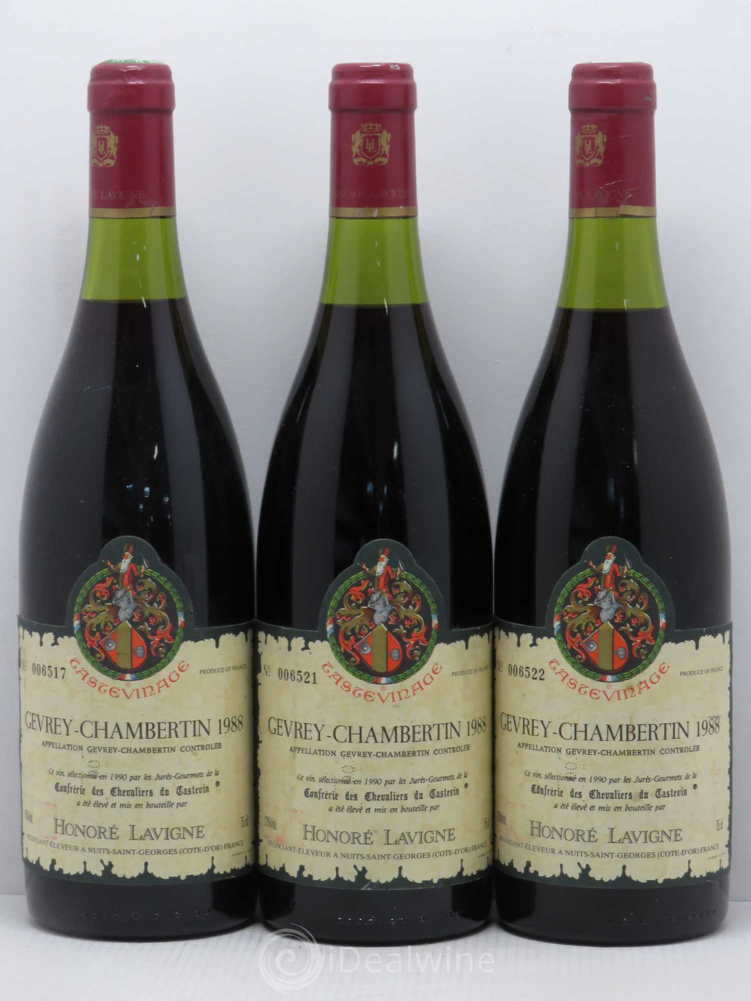 Gevrey-Chambertin Tastevinage Honoré Lavigne 1988 - Posten von 3 Flaschen - 0
