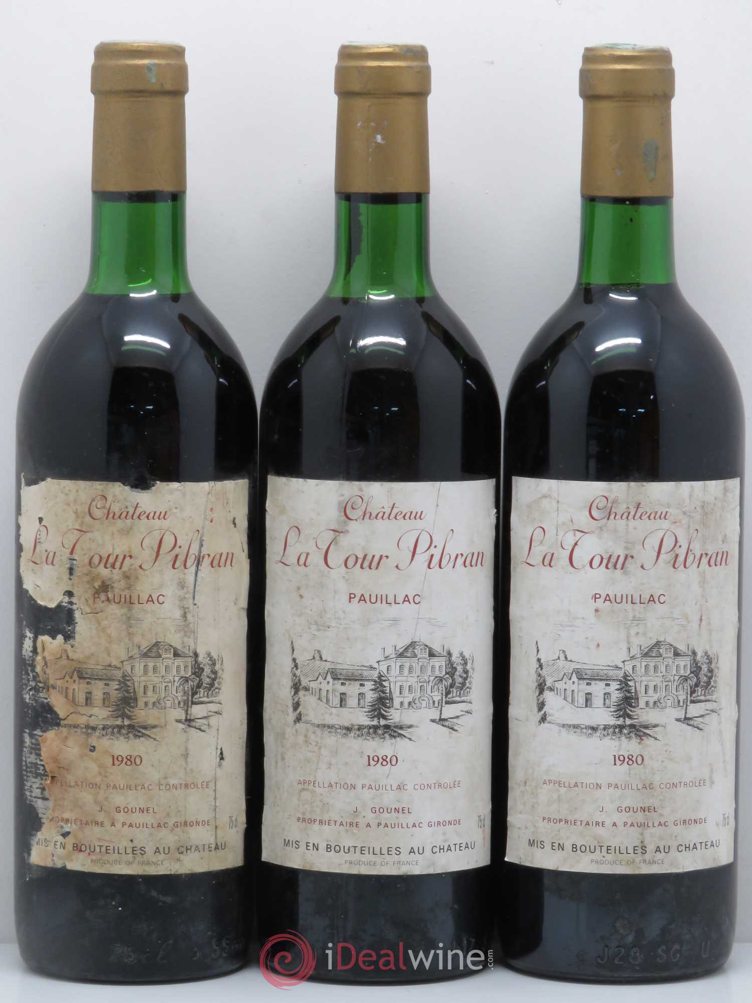 Château Tour Pibran Cru Bourgeois 1980 - Lot de 3 bouteilles - 0
