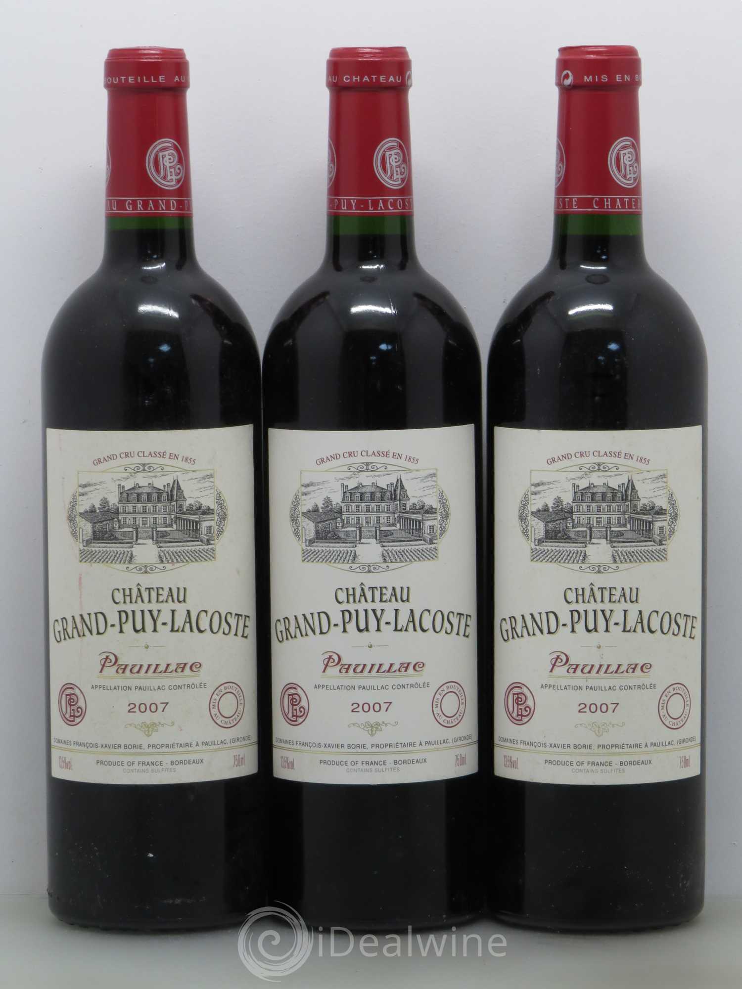 Château Grand Puy Lacoste 5ème Grand Cru Classé 2007 - Lot de 3 bouteilles - 0