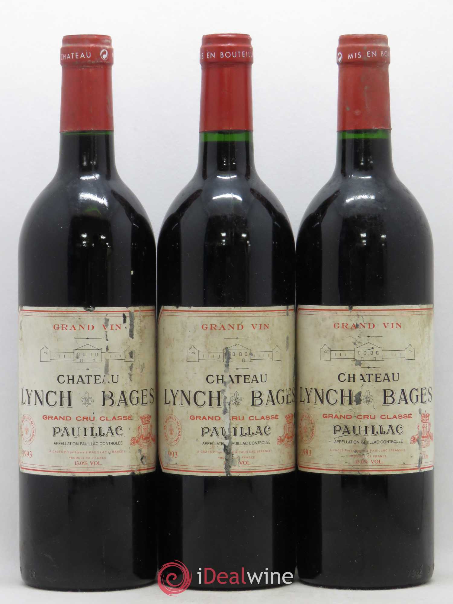 Château Lynch Bages 5ème Grand Cru Classé 1993 - Lot de 3 bouteilles - 0