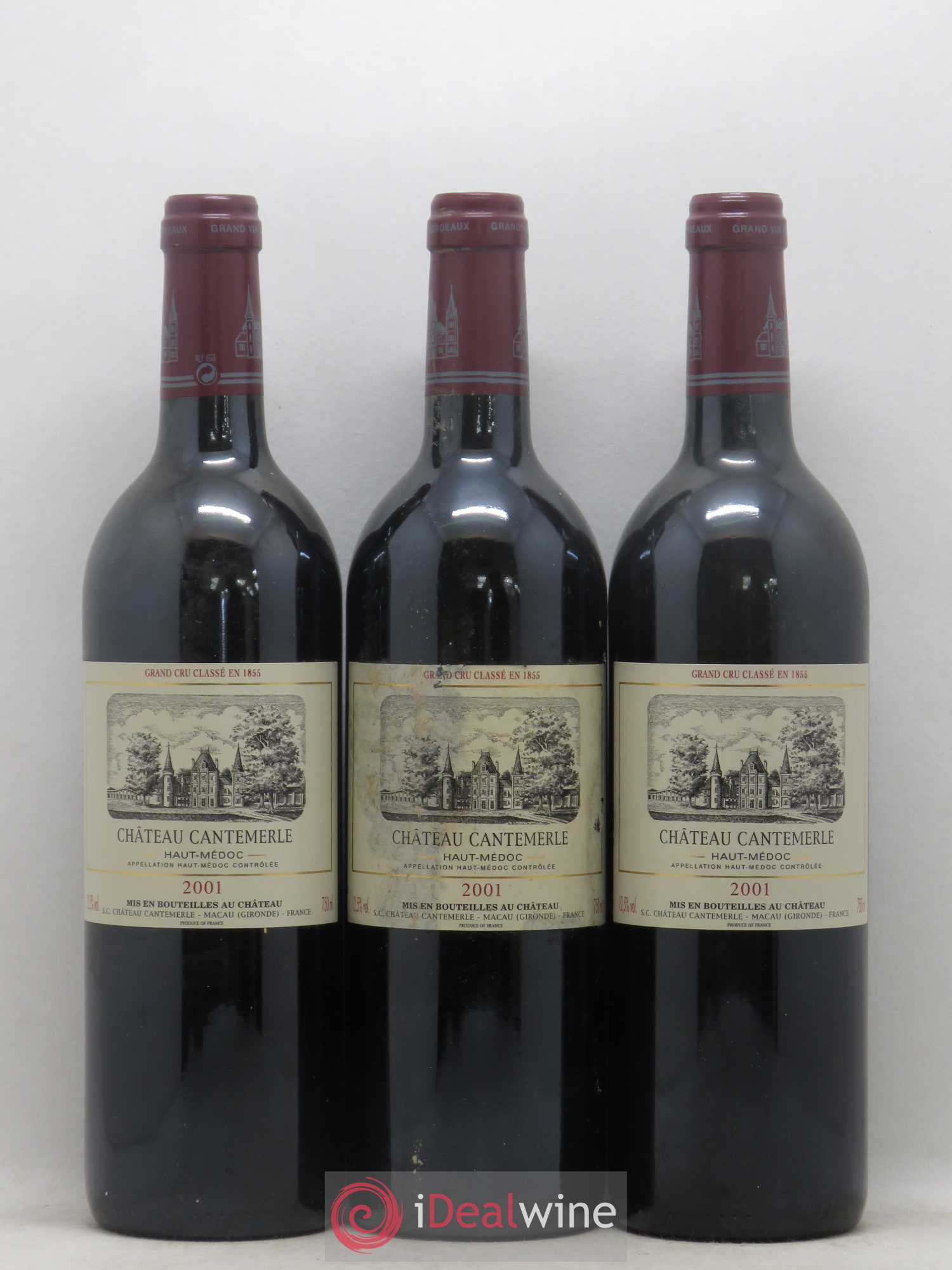 Château Cantemerle 5ème Grand Cru Classé 2001 - Lot de 3 bouteilles - 0