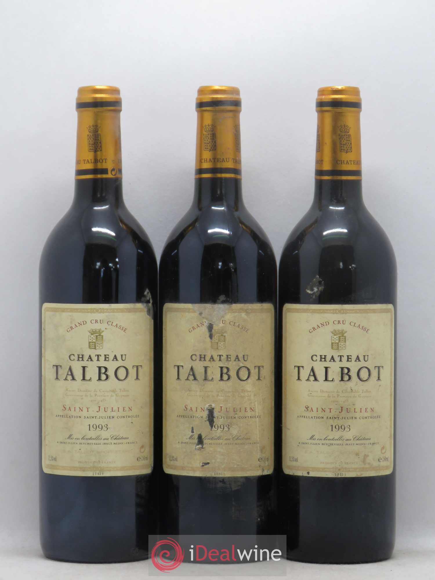Château Talbot 4ème Grand Cru Classé 1993 - Lot de 3 bouteilles - 0