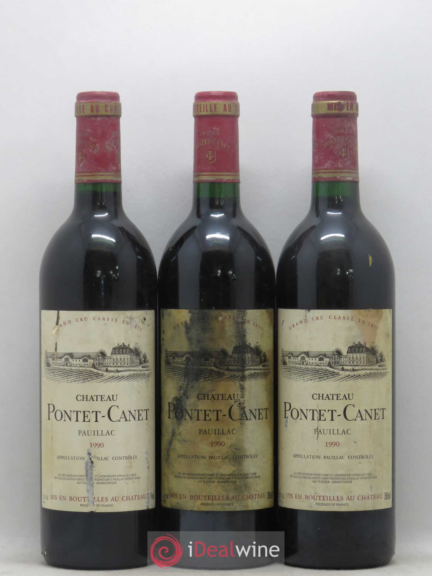 Château Pontet Canet 5ème Grand Cru Classé 1990 - Lot de 3 bouteilles - 0