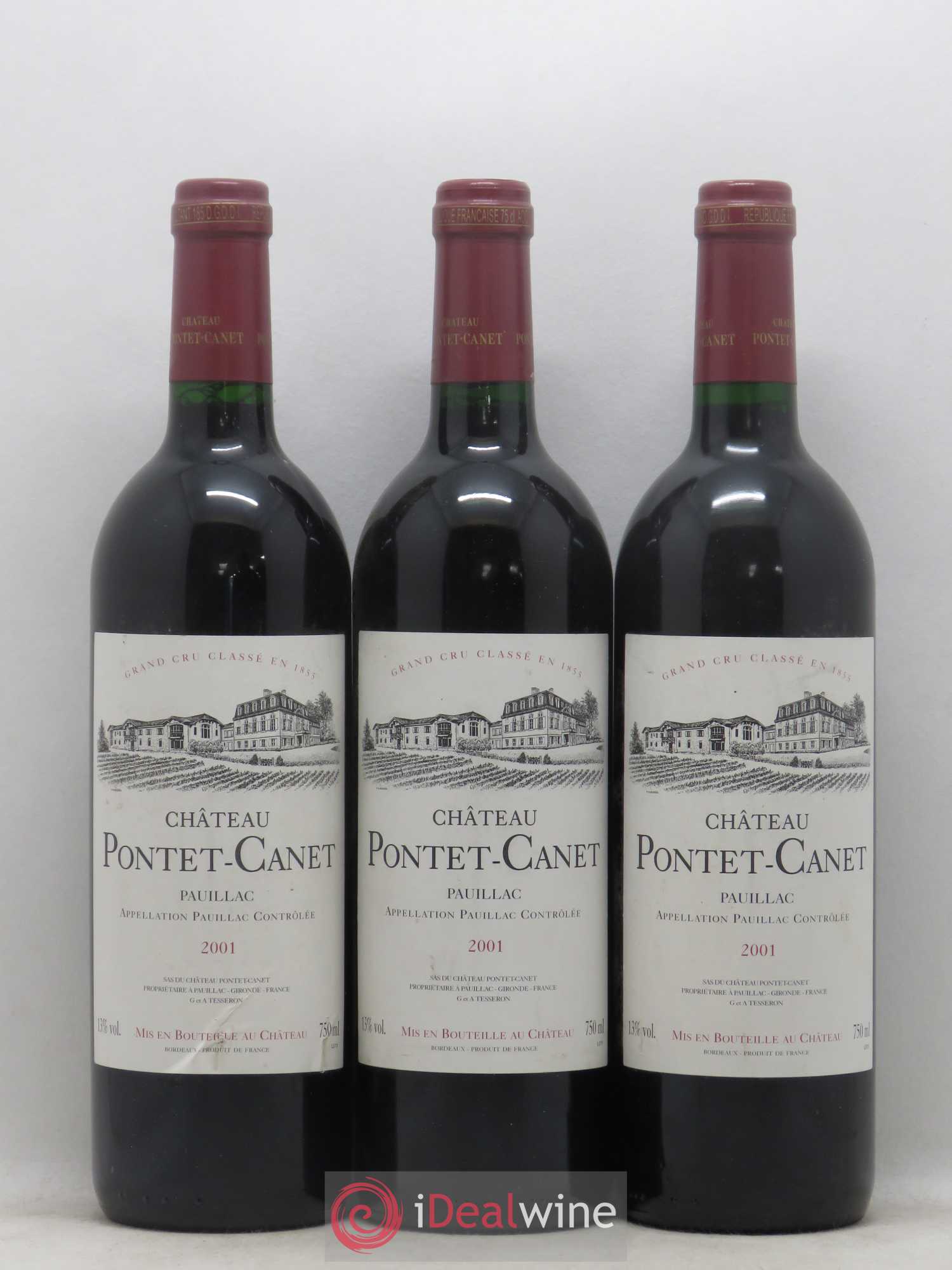 Château Pontet Canet 5ème Grand Cru Classé 2001 - Lot de 3 bouteilles - 0