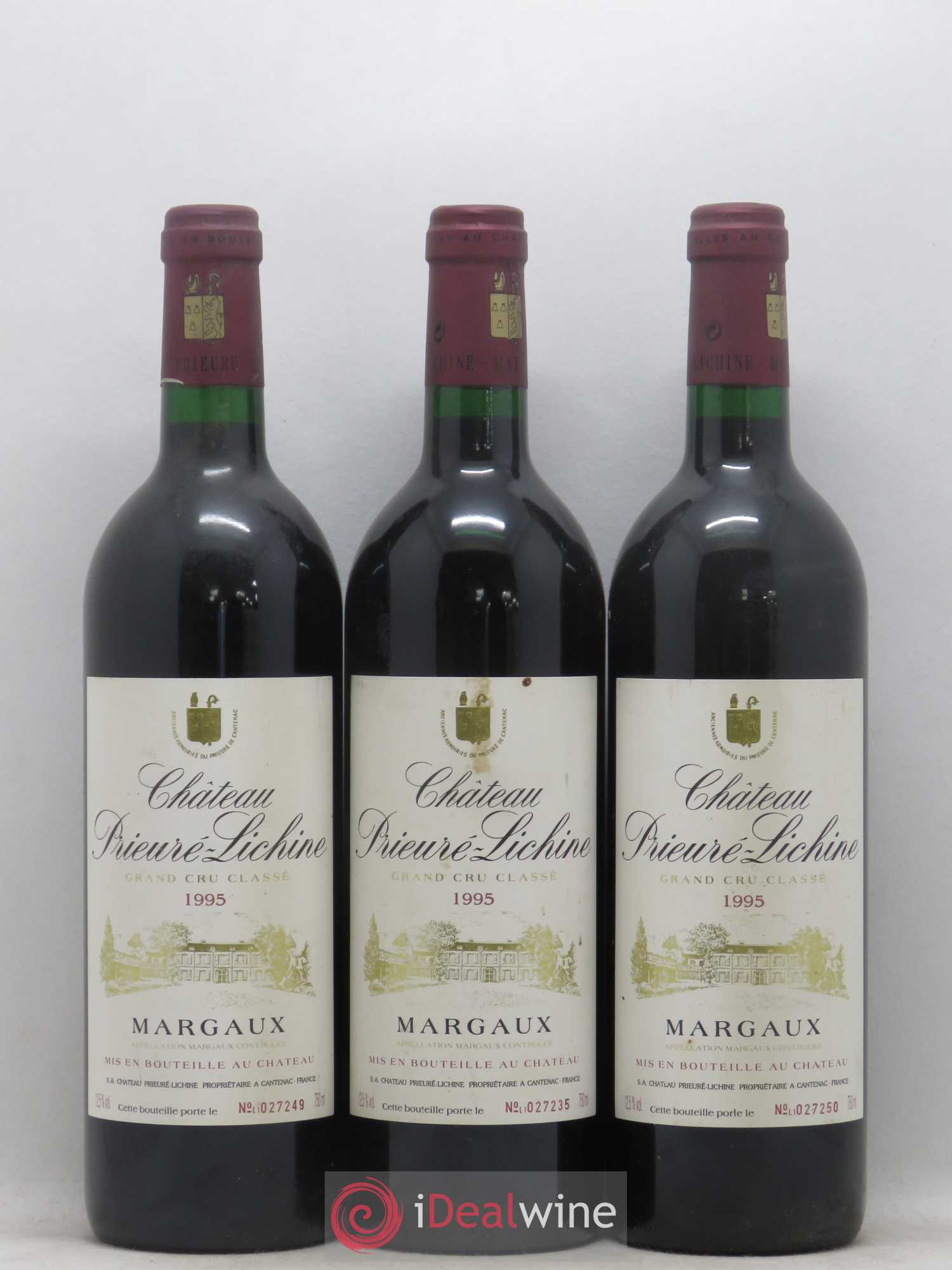 Château Prieuré Lichine 4ème Grand Cru Classé 1995 - Lot de 3 bouteilles - 0