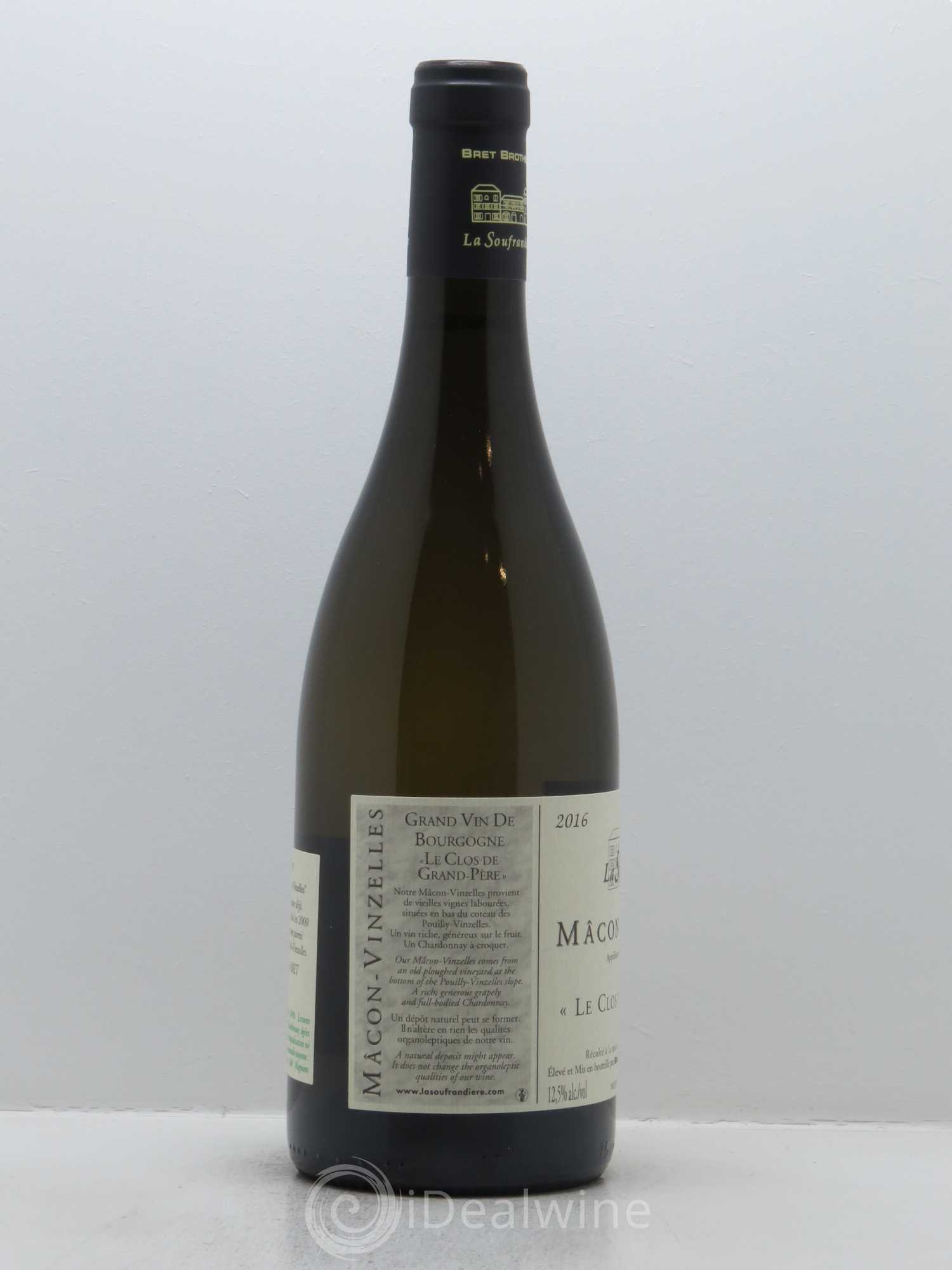 Mâcon-Vinzelles Le Clos de Grand-Père La Soufrandière - Bret Brothers 2016 - Lot de 1 bouteille - 1
