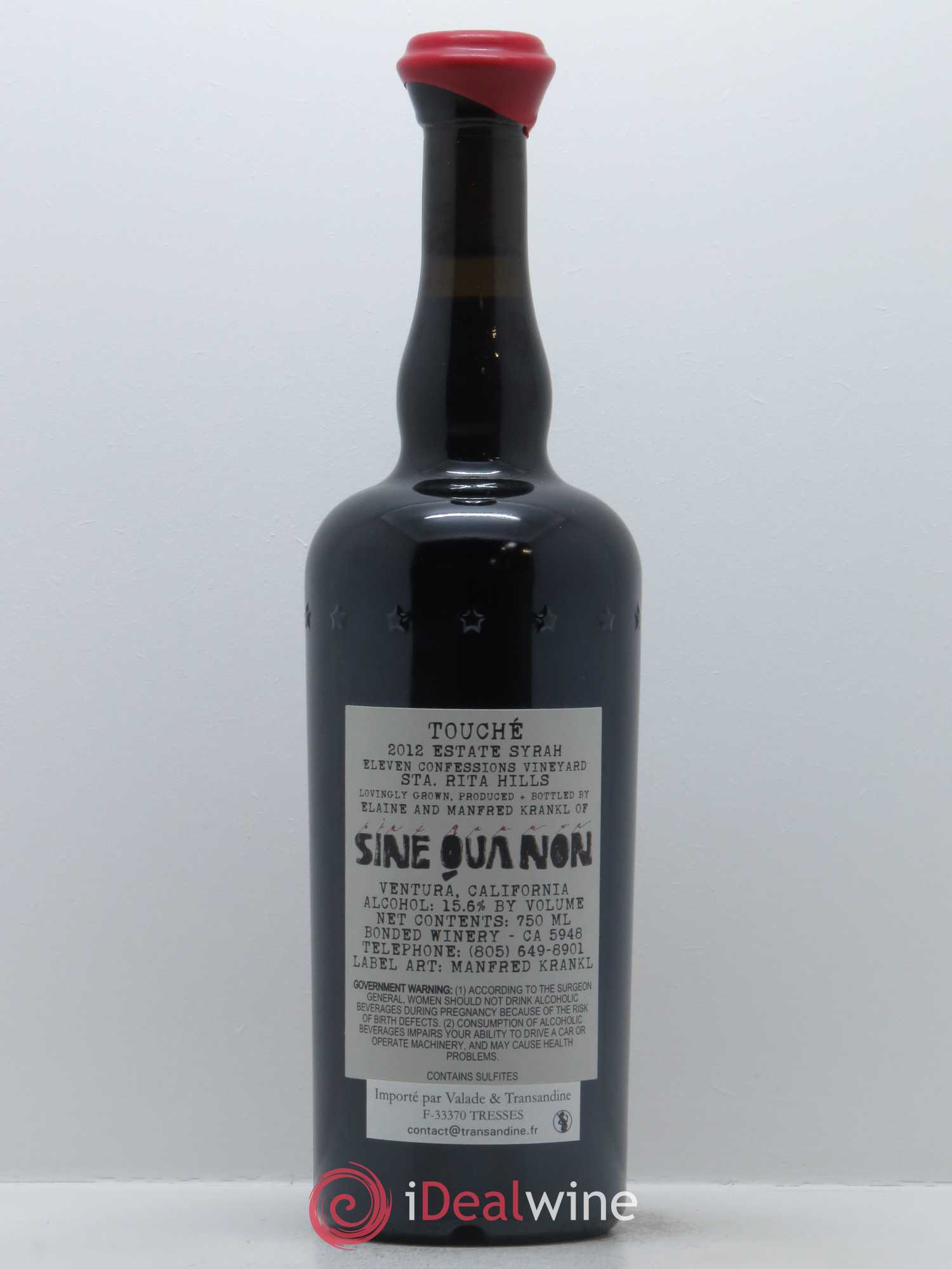 Santa Barbara Sine Qua Non Eleven Confessions Touche Syrah Manfred Krankl 2012 - Lot de 1 bouteille - 1