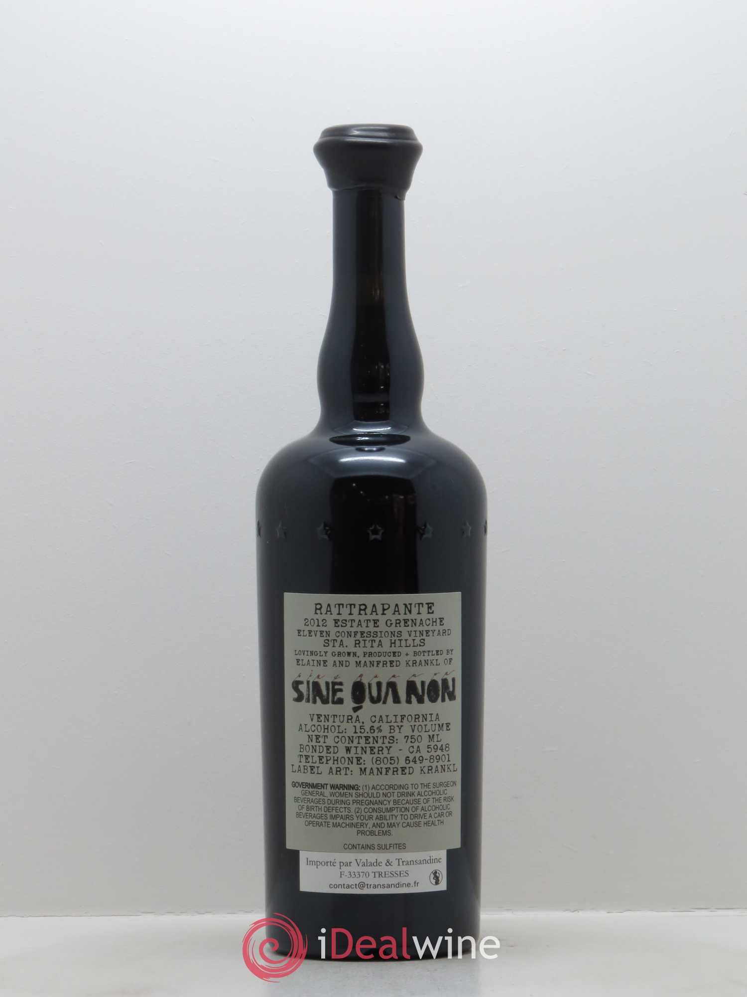 Santa Barbara Sine Qua Non Eleven Confessions Rattrapante Grenache Manfred Krankl 2012 - Lot de 1 bouteille - 1