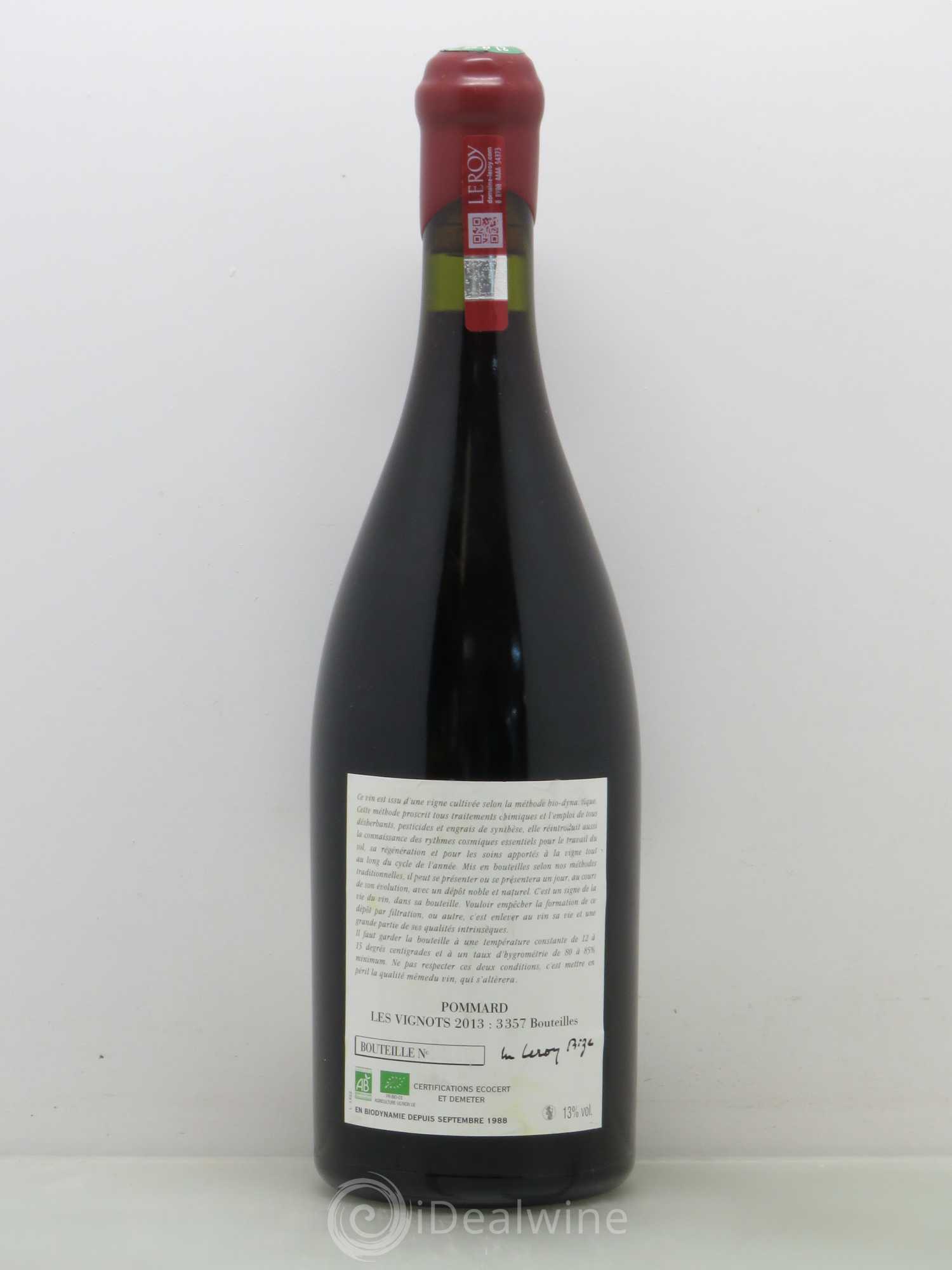 Pommard Les Vignots Leroy (Domaine) 2013 - Lot de 1 bouteille - 1