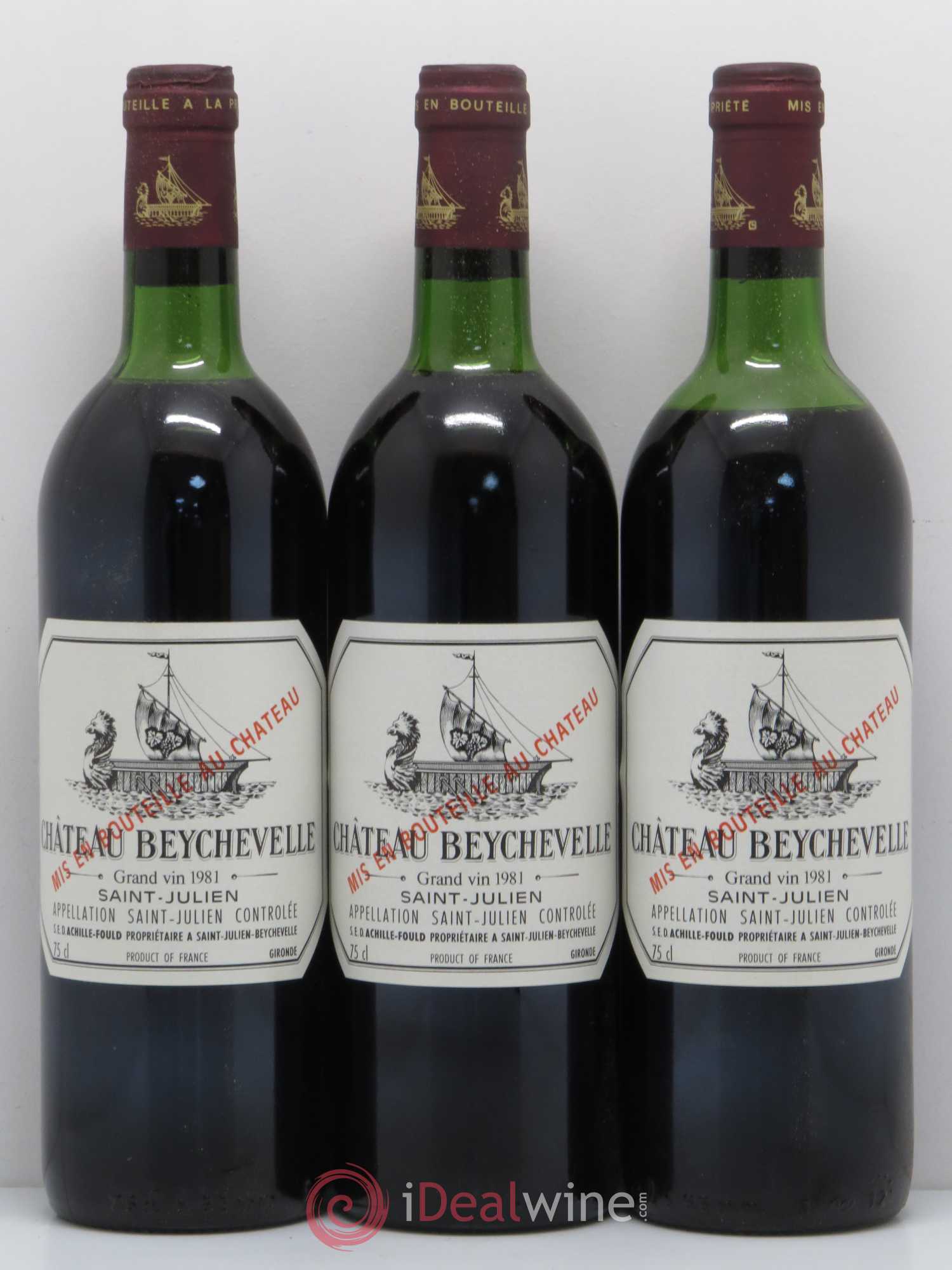 Château Beychevelle 4ème Grand Cru Classé 1981 - Lot de 3 bouteilles - 0