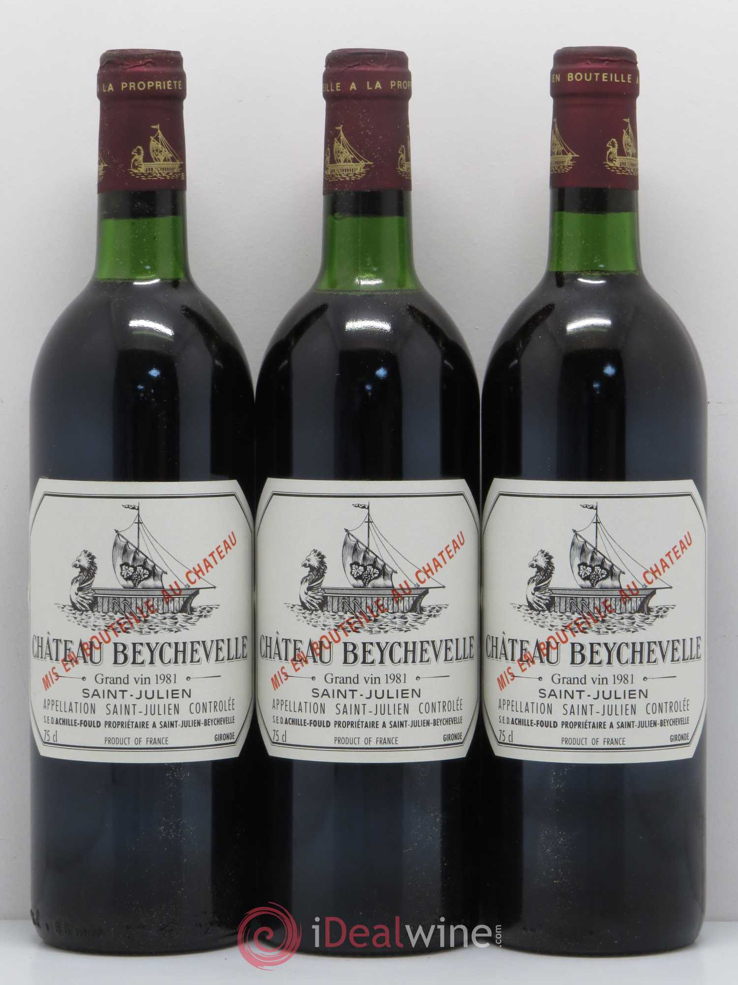 Château Beychevelle 4ème Grand Cru Classé 1981 - Lot de 3 bouteilles - 0