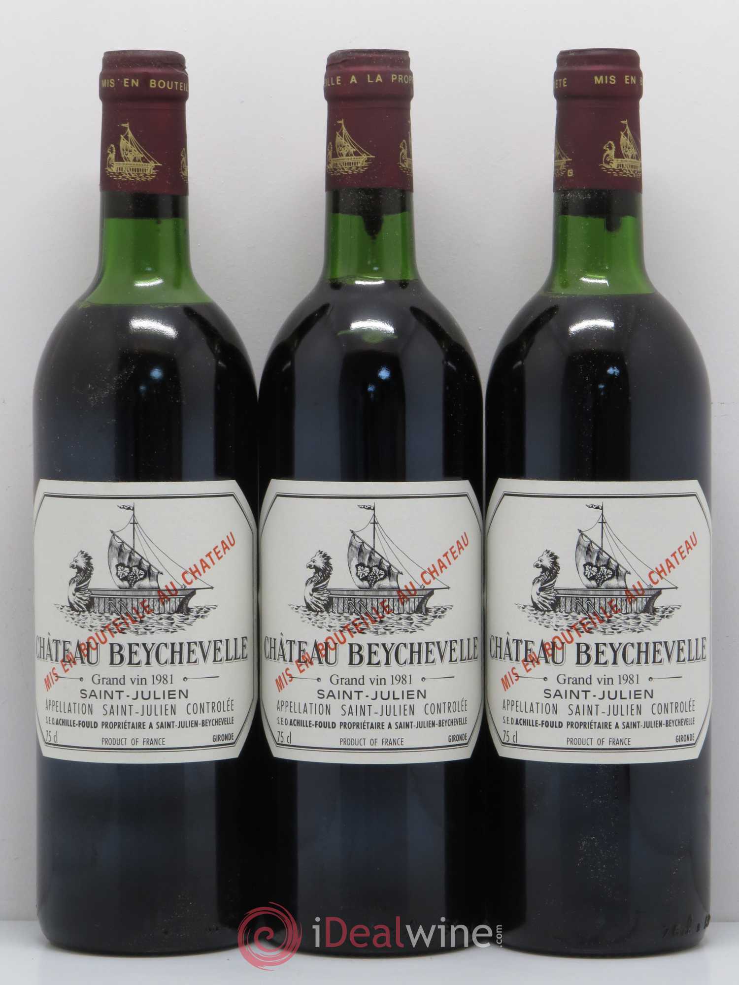 Château Beychevelle 4ème Grand Cru Classé 1981 - Lot de 3 bouteilles - 0
