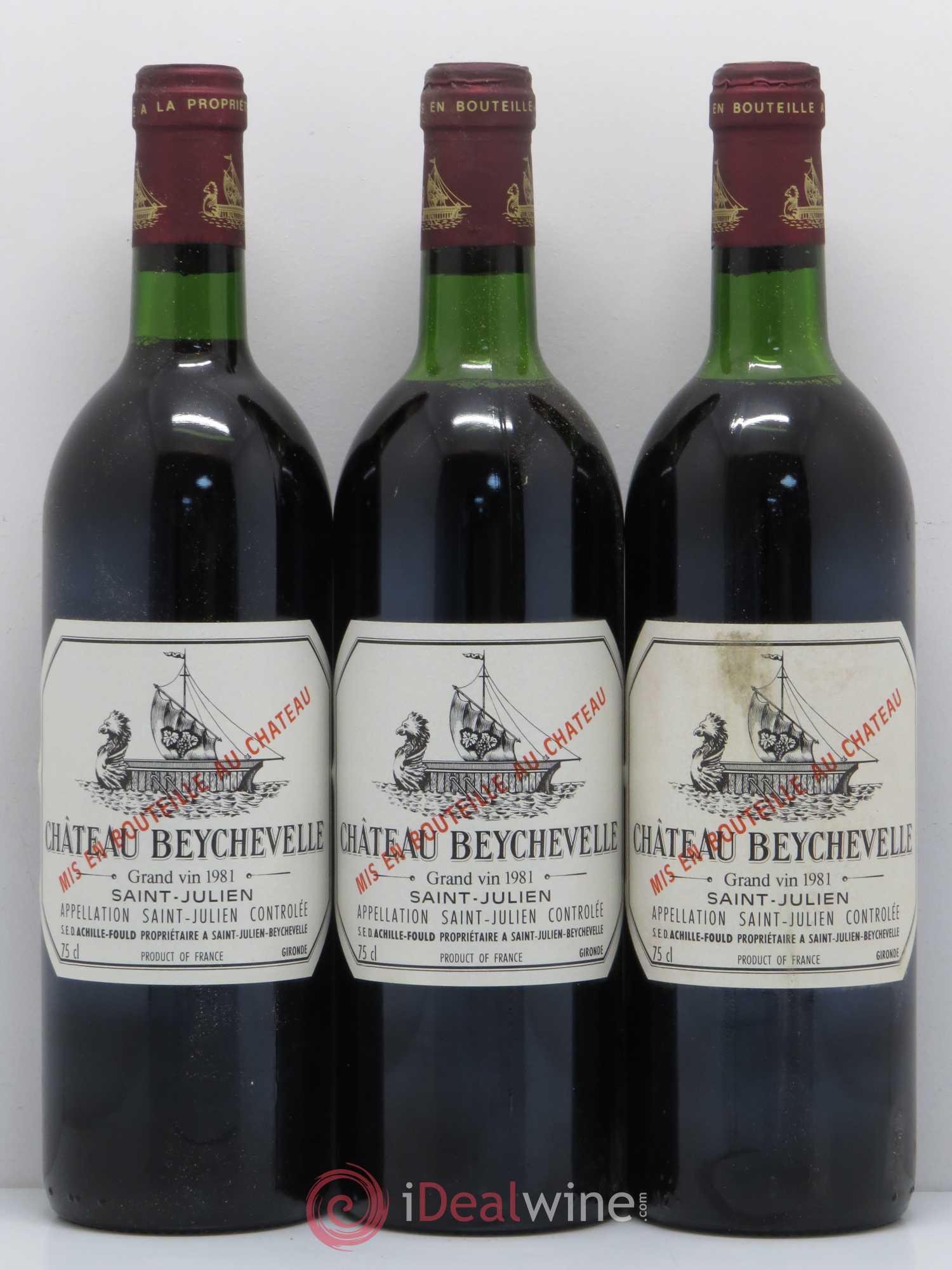Château Beychevelle 4ème Grand Cru Classé 1981 - Lot de 3 bouteilles - 0