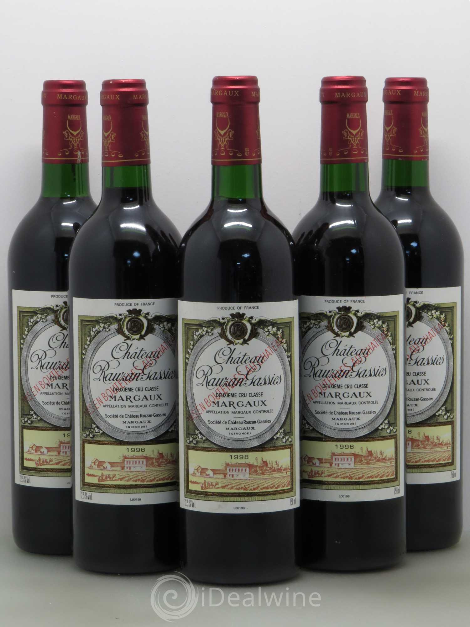 Château Rauzan-Gassies 2ème Grand Cru Classé 1998 - Lot de 5 bouteilles - 0