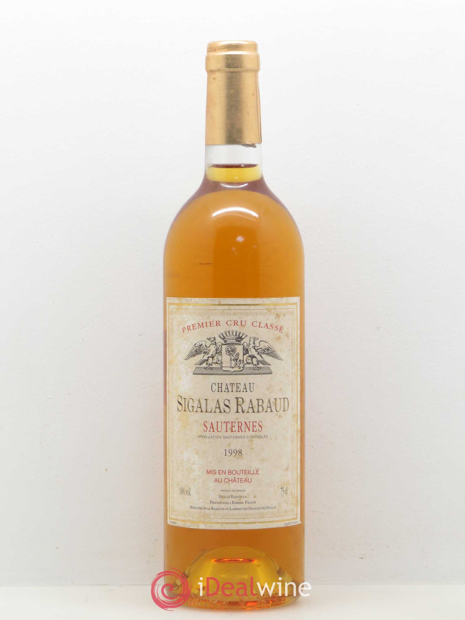 Château Sigalas Rabaud 1er Grand Cru Classé 1998 - Lot de 1 bouteille - 0