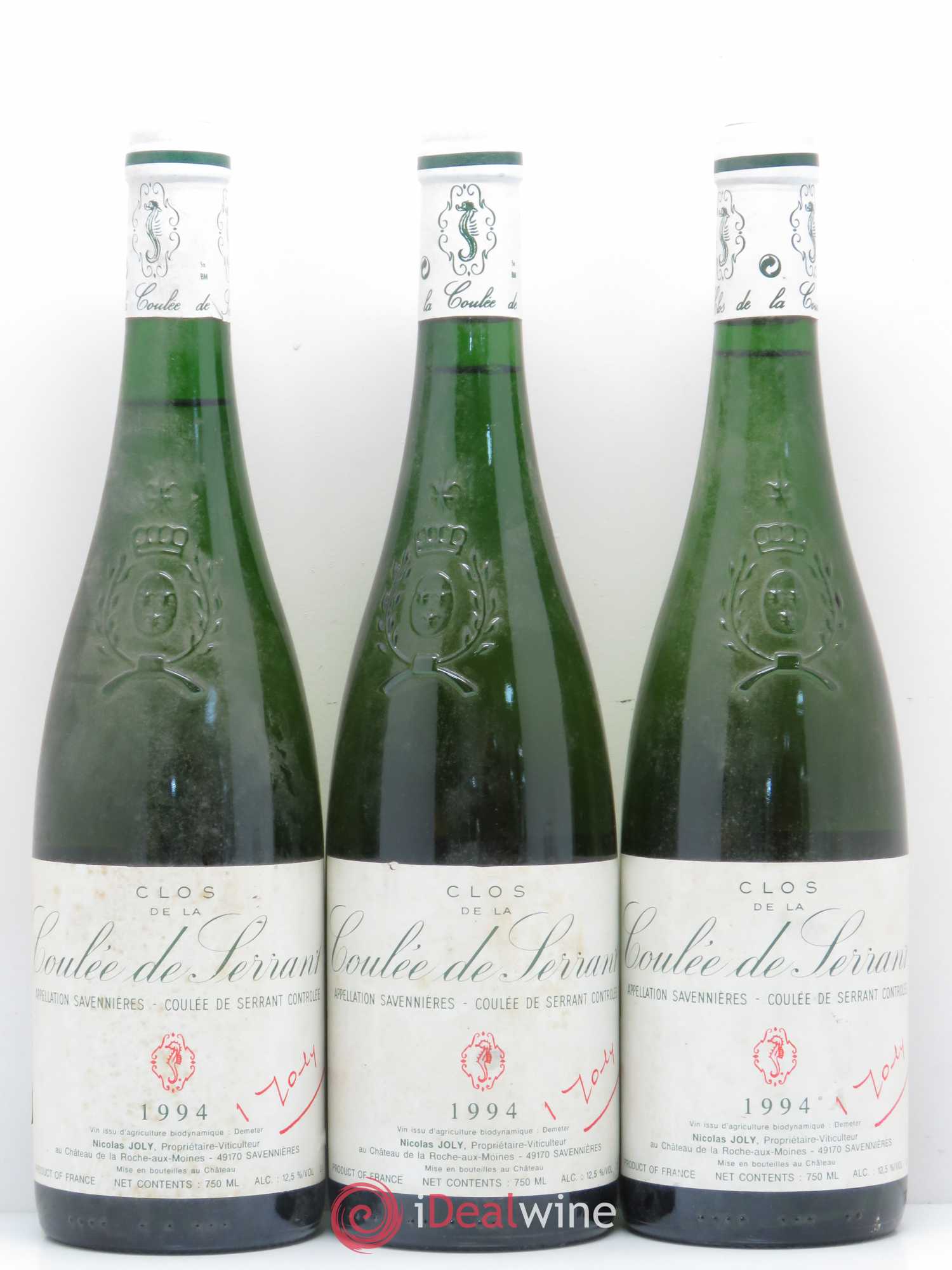 Savennières Clos de la Coulée de Serrant Vignobles de la Coulée de Serrant - Nicolas Joly 1994 - Lot de 3 bouteilles - 0