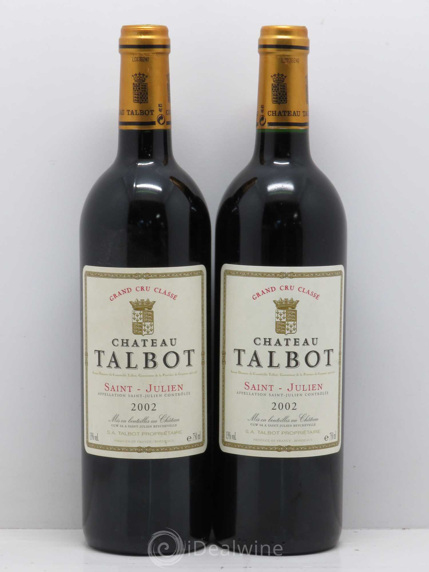 Château Talbot 4ème Grand Cru Classé 2002 - Lot de 5 bouteilles - 2