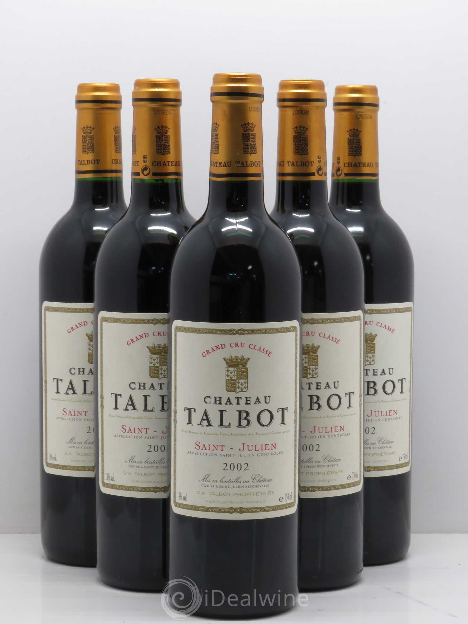 Château Talbot 4ème Grand Cru Classé 2002 - Lot de 5 bouteilles - 0