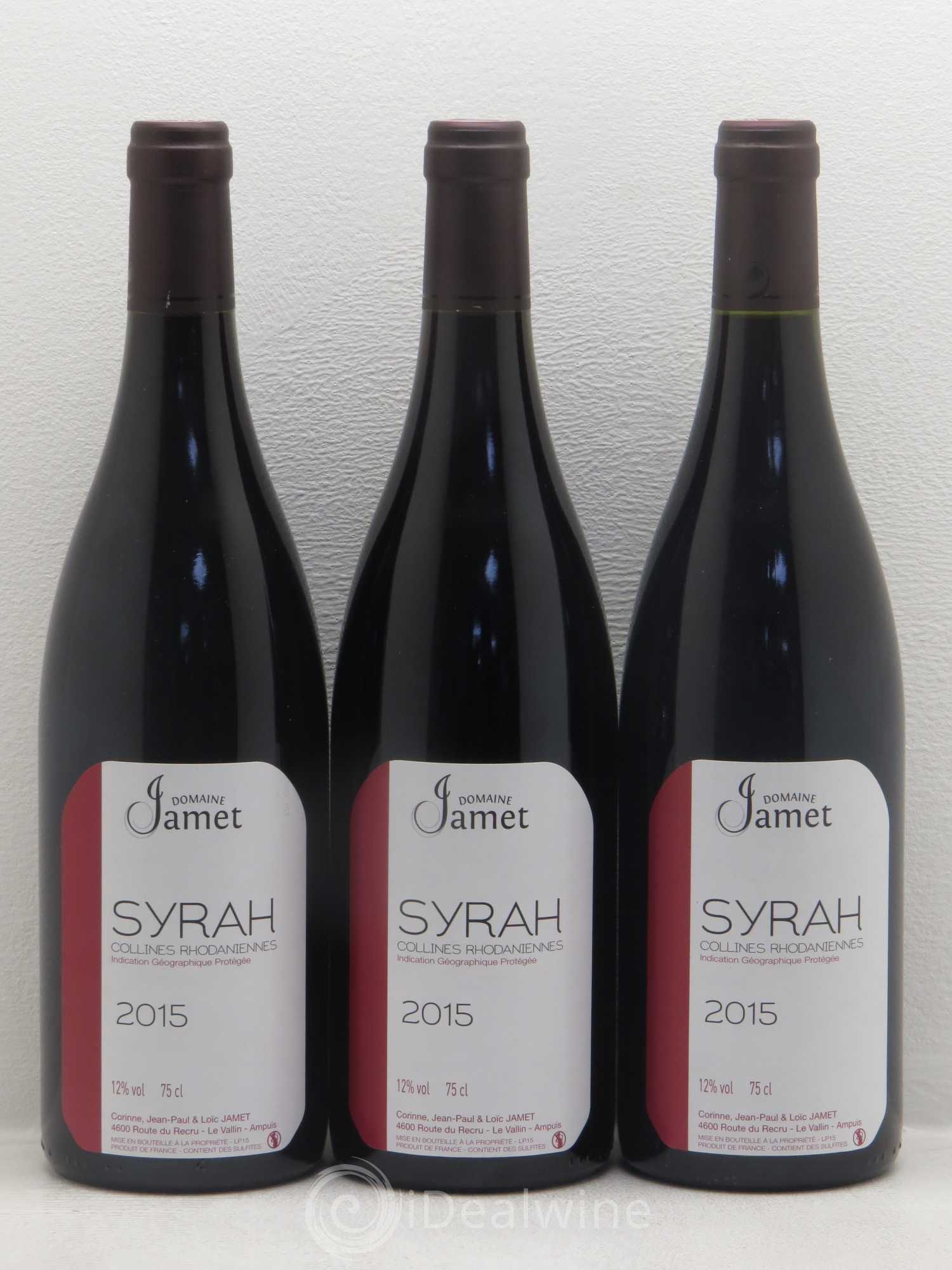 Rhône IGP Collines Rhodaniennes Syrah Domaine Jamet 2015 - Lot de 3 bouteilles - 0