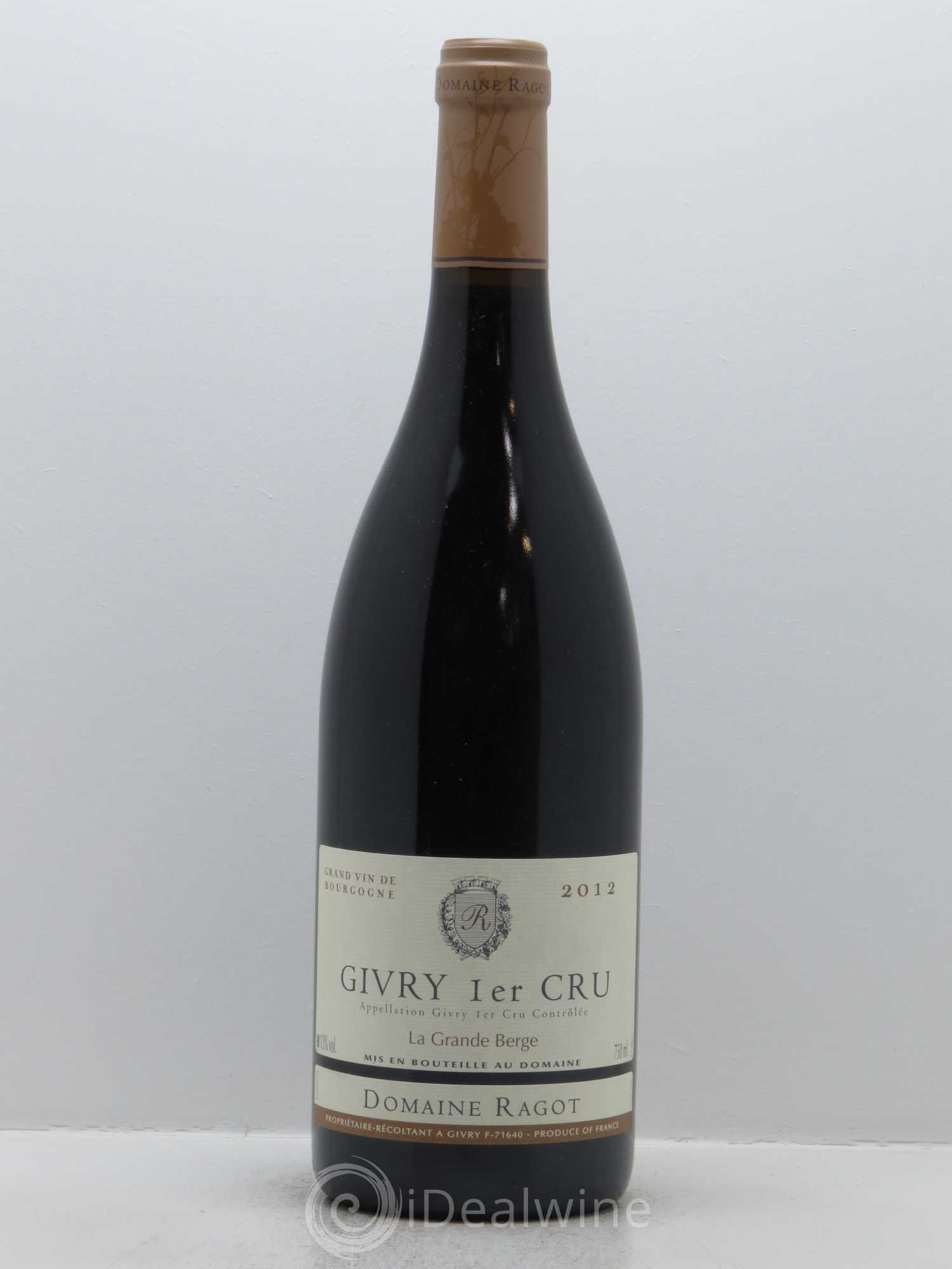 Givry 1er Cru La Grande Berge Ragot (Domaine) 2012 - Lot de 1 bouteille - 0