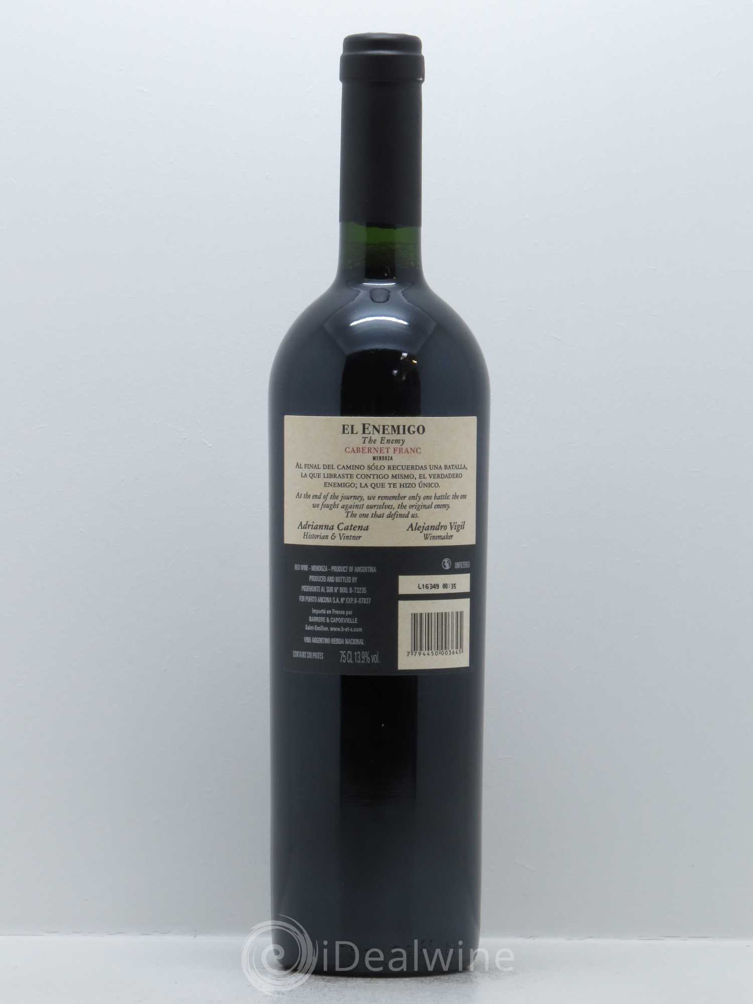 Mendoza Carbernet Franc El Enemigo 2012 - Lot de 1 bouteille - 1